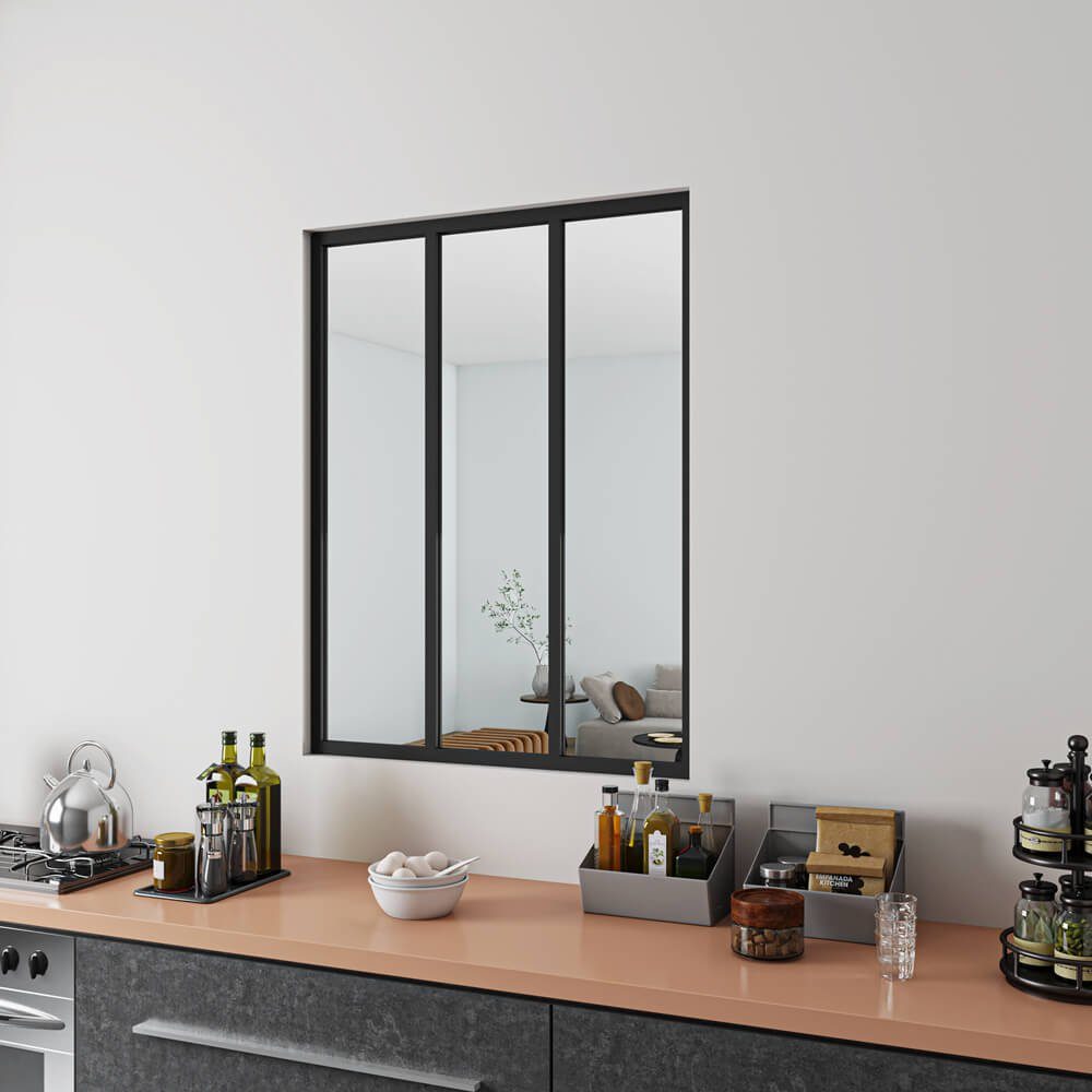 930x1080x4mm Trennwand Glaswand Fenster Trennwandplatten (Set) Aluminium, duschspa ESG schwarzes
