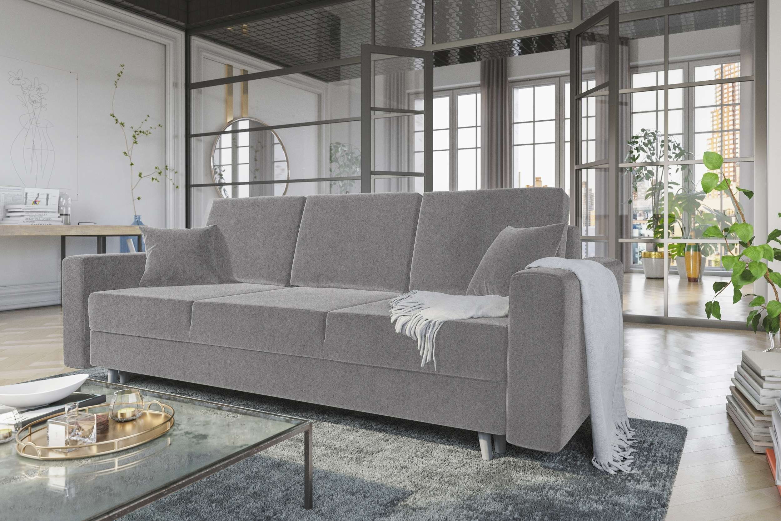 Bettfunktion, mit Sofa, Sitzkomfort, Schlafsofa, mit Bettkasten, Carmen, Design 3-Sitzer Stylefy Modern