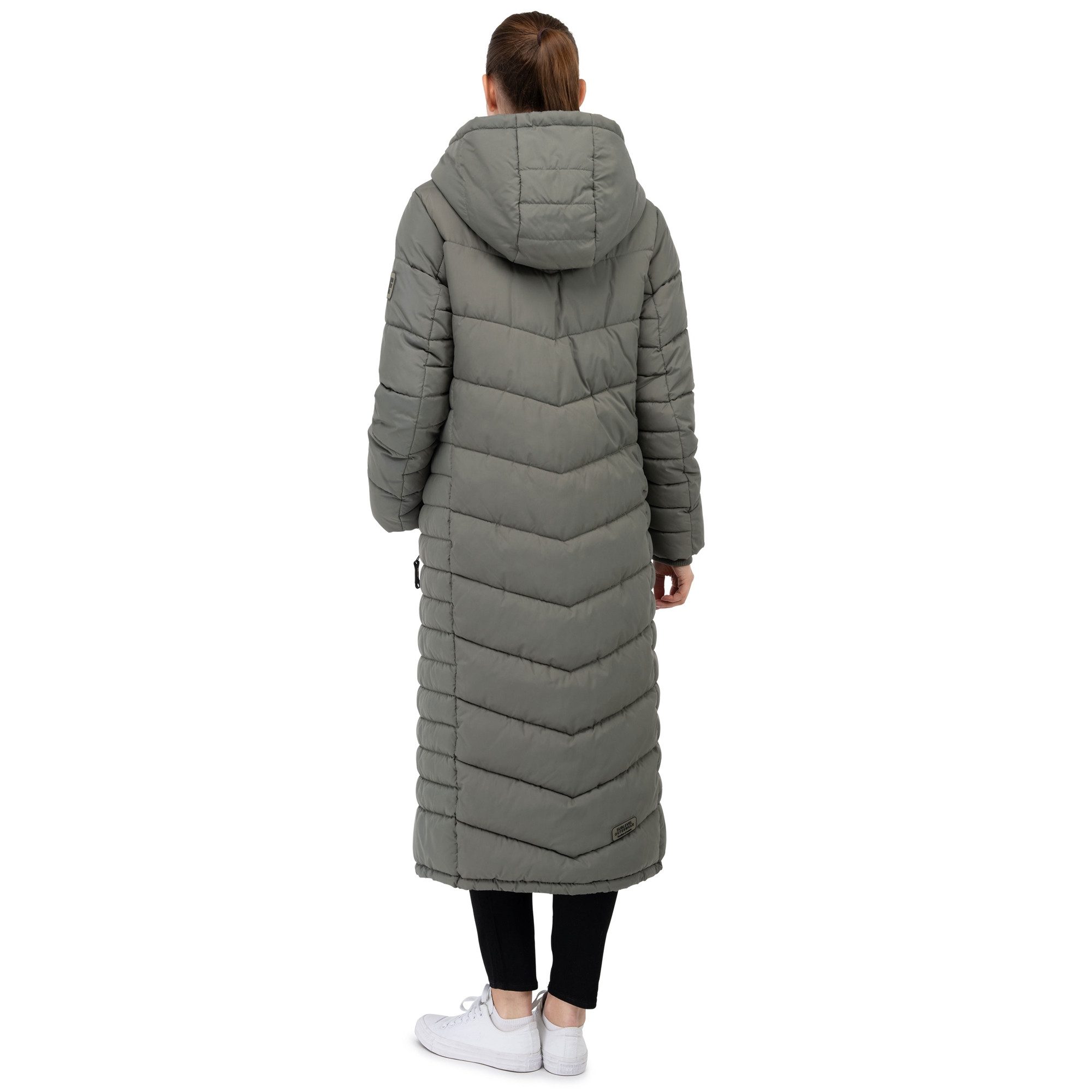 SUBLEVEL Steppjacke Damen Mantel mit Kapuze extra lange Winter Jacke Parka