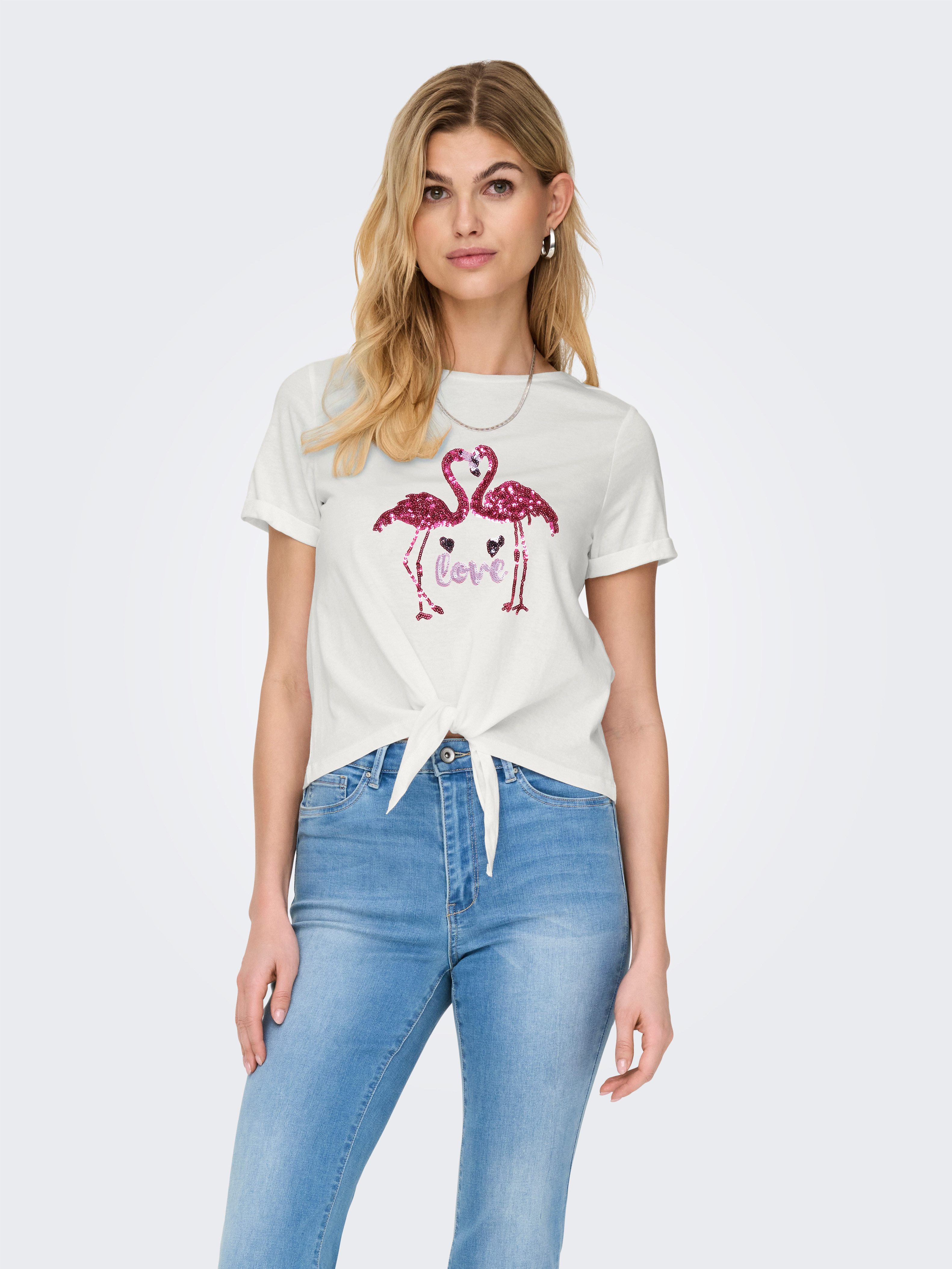 ONLY Kurzarmshirt ONLDORA S/S KNOT FOLD-UP TOP JRS Baumwolle, regular fit, Rundhals