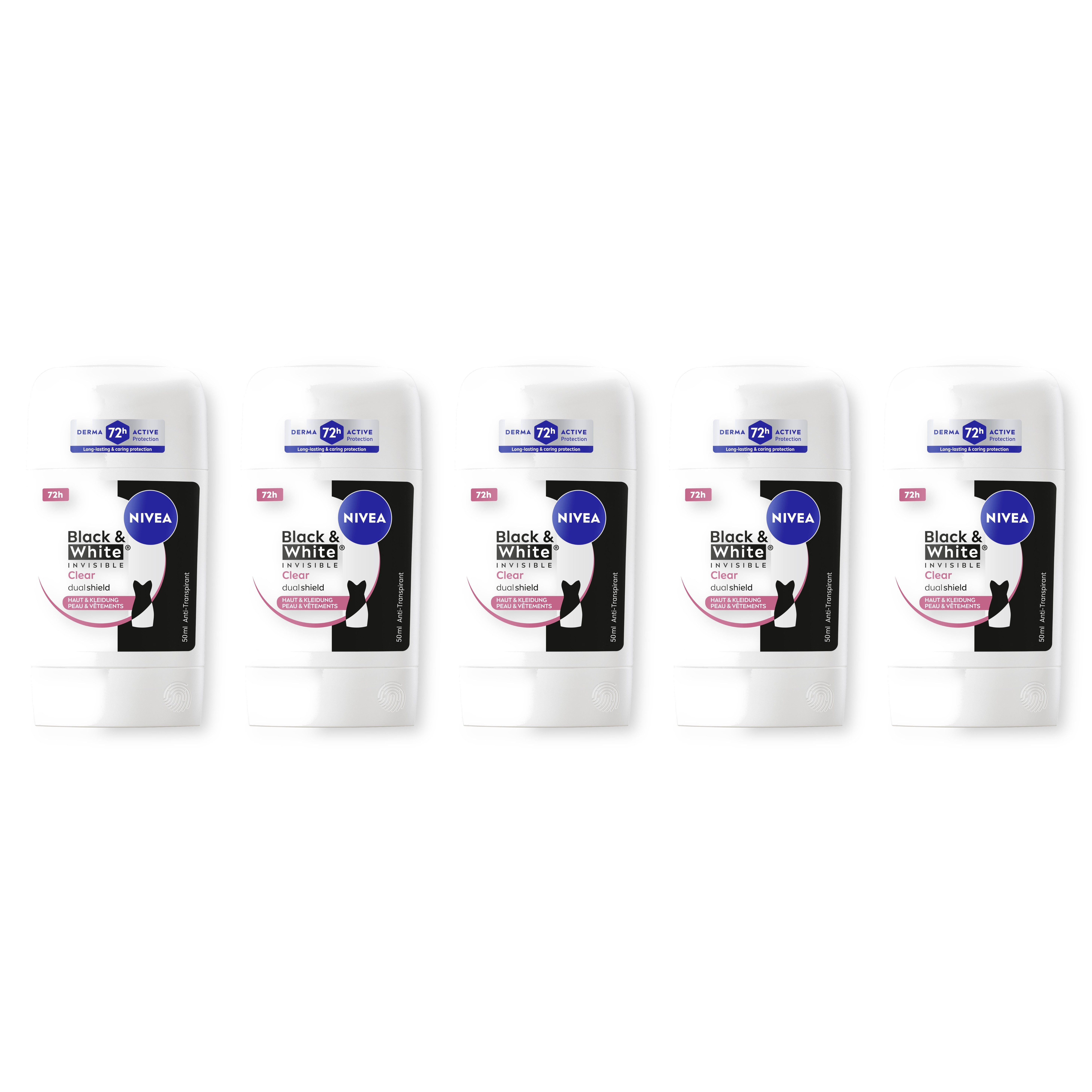 Nivea Deo-Stift Black & White Invisible Clear Deo Stick 5 x 50ml, 5-tlg.