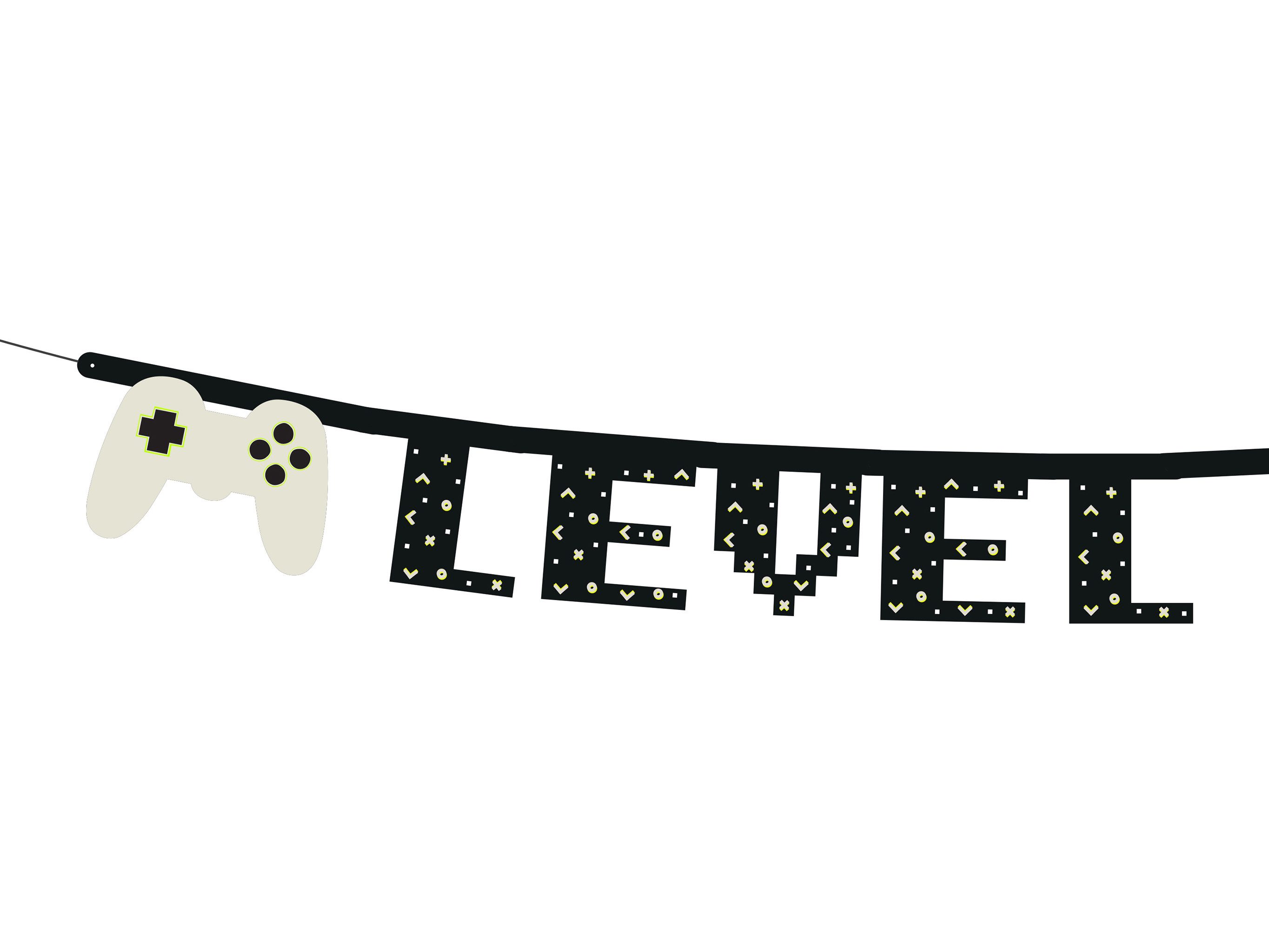 partydeco Hängedekoration, Girlande 13x250cm Banner Geburtstagsgirlande Level Up Birthday Schwarz