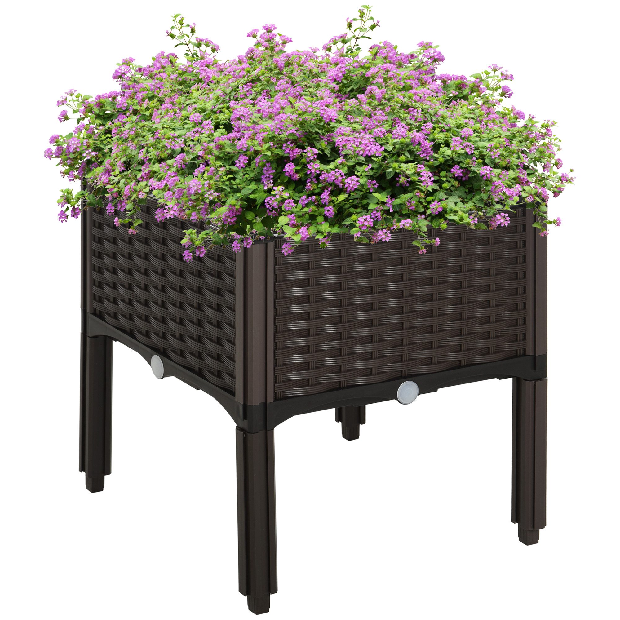 Outsunny Hochbeet Pflanzkasten mit Abflusslöchern (Blumenständer, 1 St., Blumenkasten), für Garten, Balkon, Braun – Bild 2 von 5