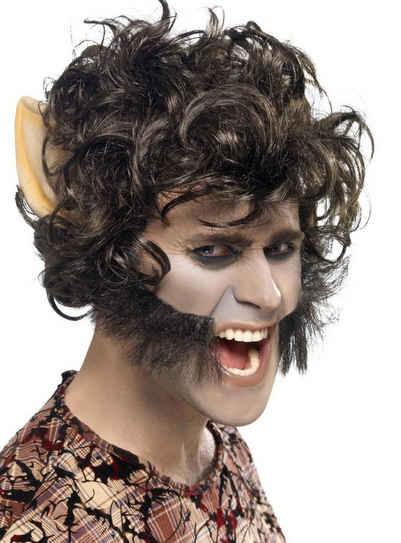 Smiffys Kostüm-Perücke Werwolf Perücke mit Ohren Halloween und Karneval, Wilde Mähne, große Ohren und breite Koteletten