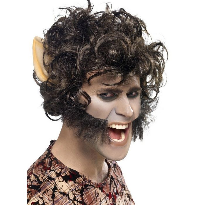 Smiffys Kostüm Werwolf Perücke mit Ohren Wilde Mähne große Ohren und breite Koteletten