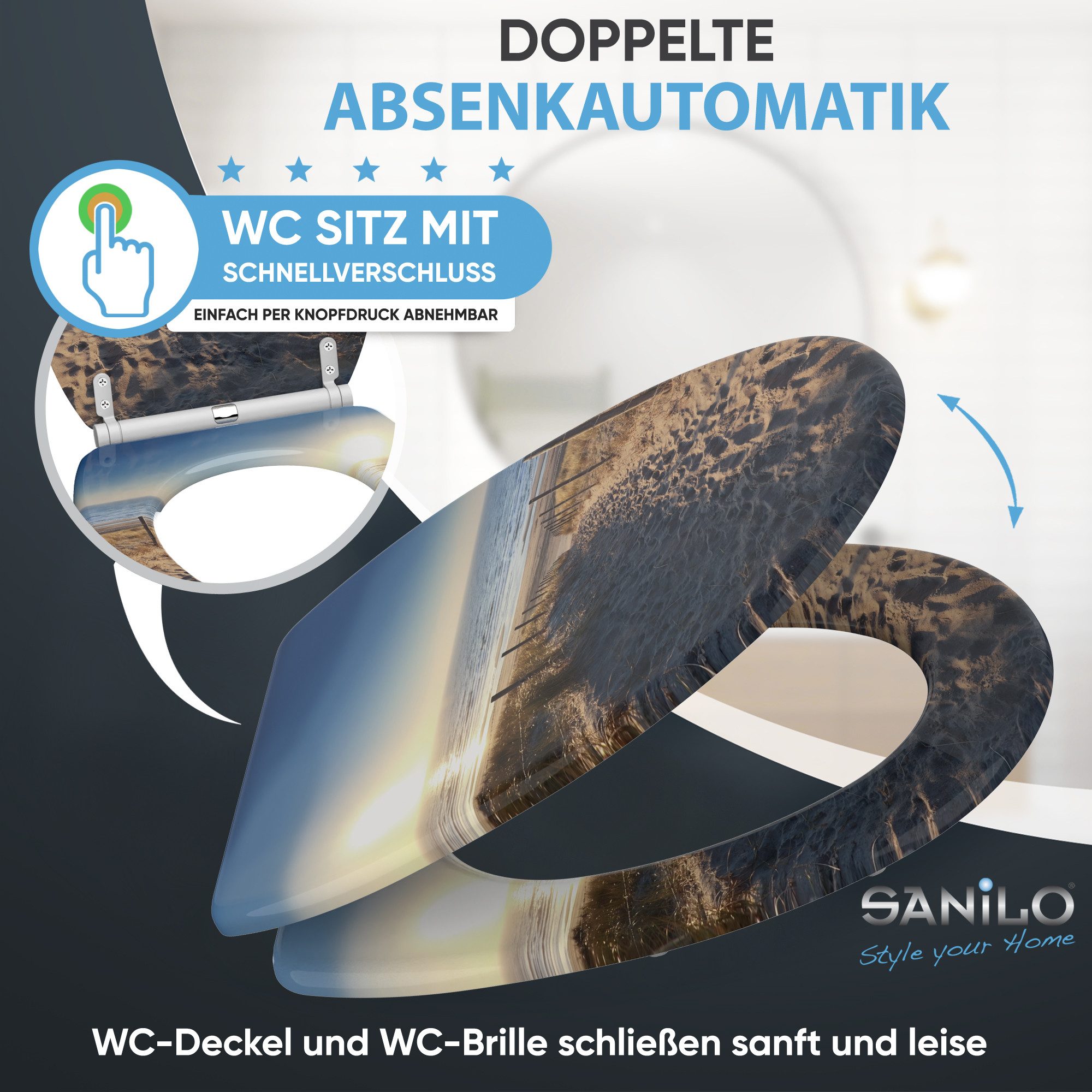 Sanilo WC-Sitz mit Absenkautomatik, viele Toilettendeckel direkt vom Hersteller, hochwertig & modern, universell, leichte Montage