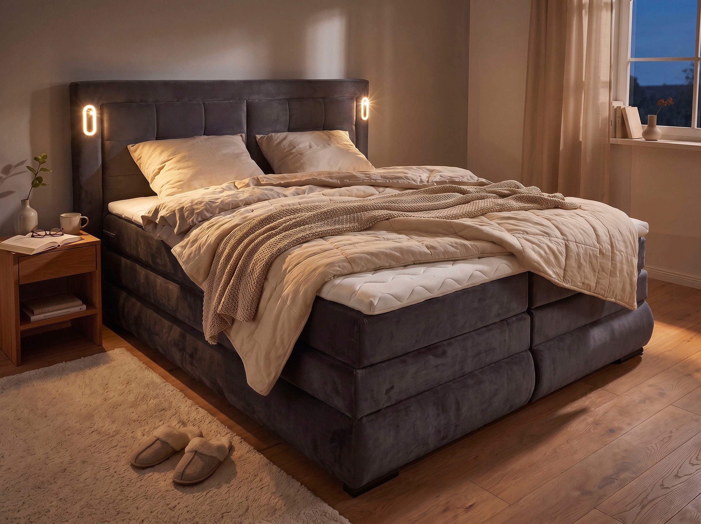 OTTO home Boxspringbett MIVVA mit Bettkasten, mit Taschenfederkernmatratze H3, H3/H4 mix, H4 (mit hochwertigem Luxus-Microfaser-Stoff, wahlweise mit LED-Leuchte – Bild 2 von 5