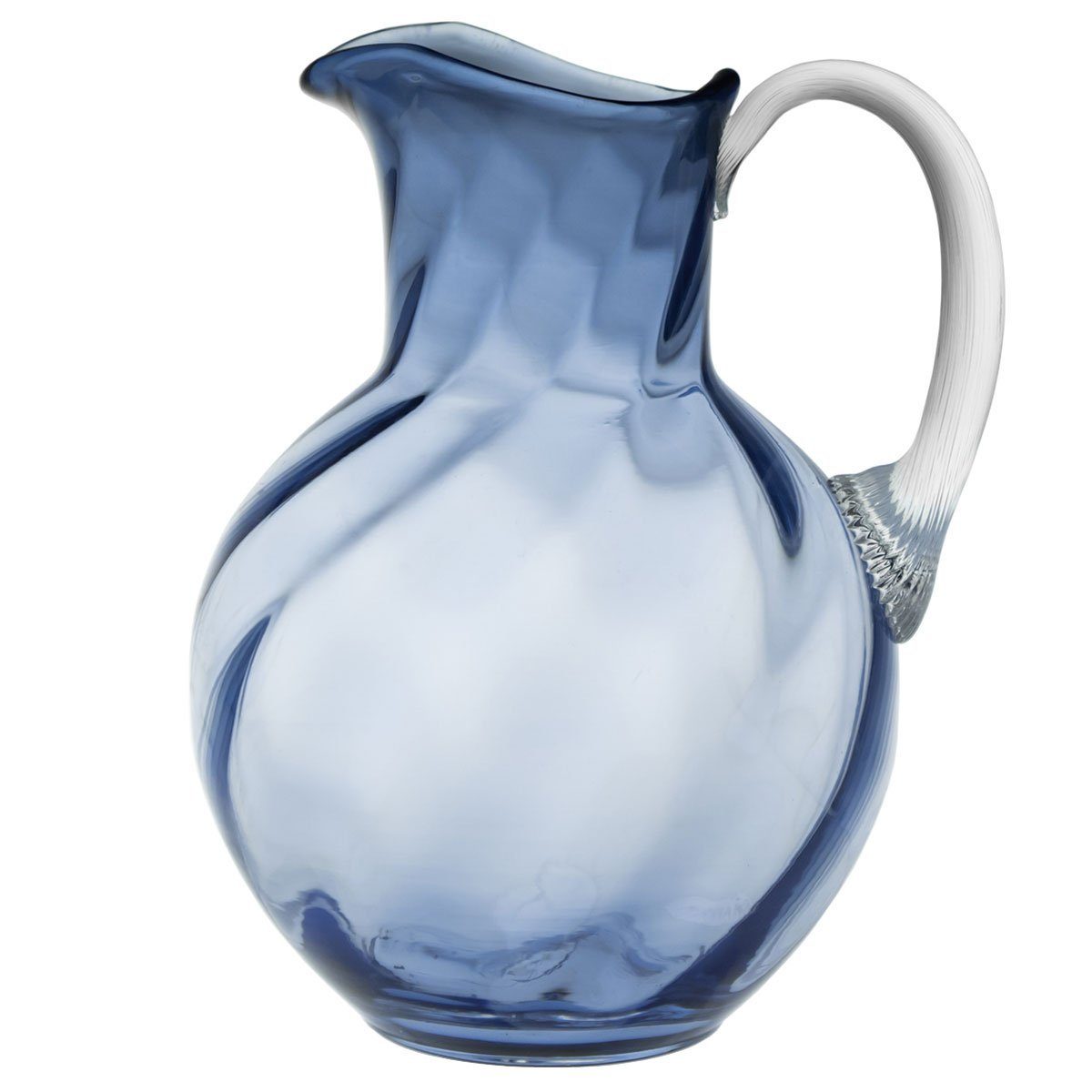 KLIMCHI Wasserkrug Marika für 2 Liter; Krug / Karaffe aus mundgeblasenem Kristallglas mit Henkel und Eislippe Smoked Blue (Blau)
