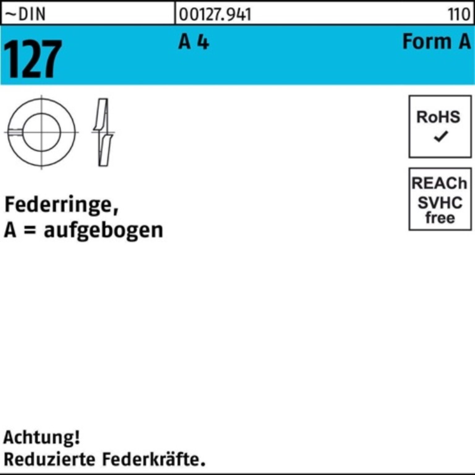 A Federring Pack Stück 5 A 100er 4 ~DIN Fe 127 Form Federring A DIN 127 4 A Reyher 100