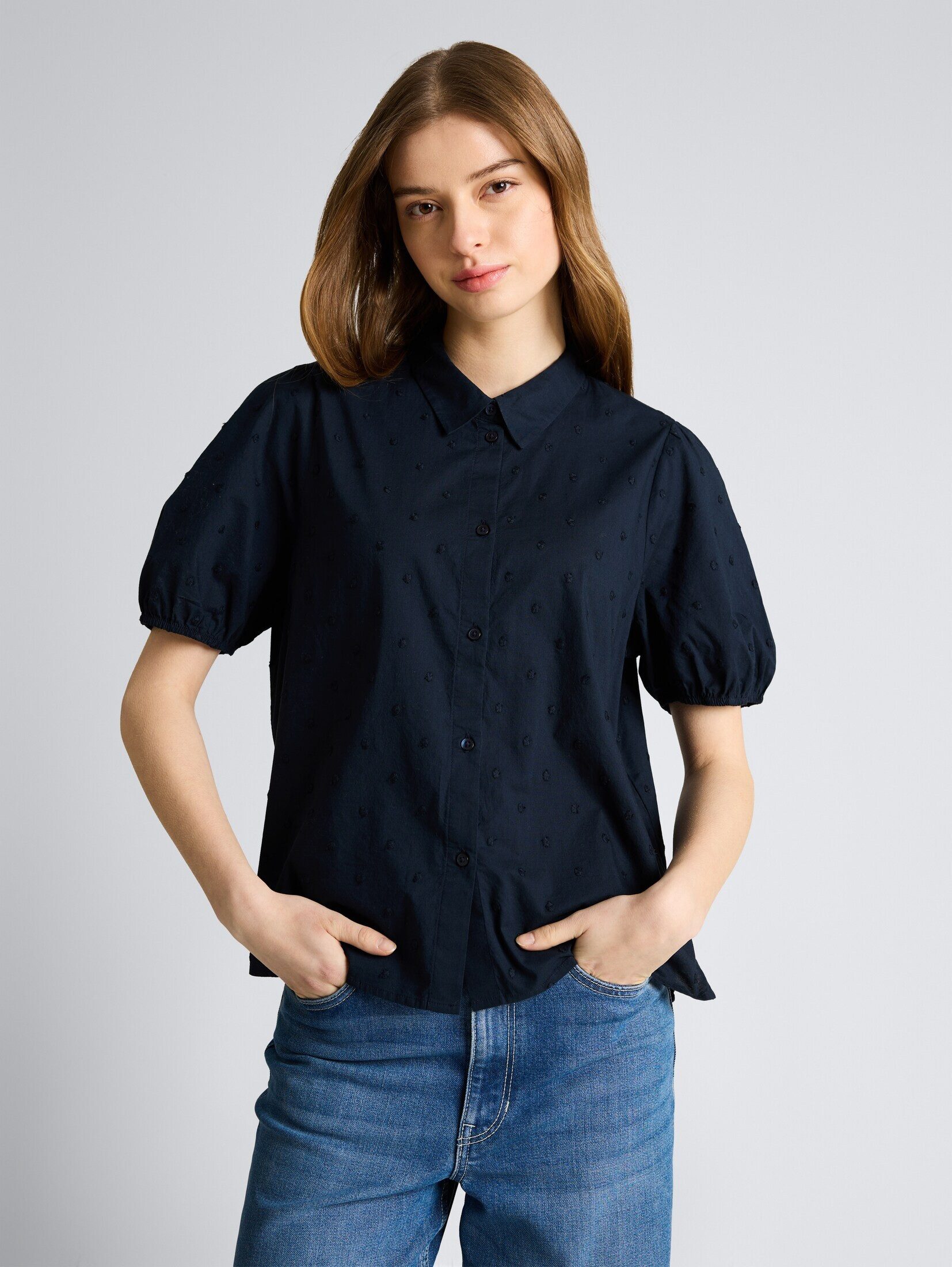TOM TAILOR Denim Kurzarmbluse Blusen & Shirts Bluse mit Stickerei