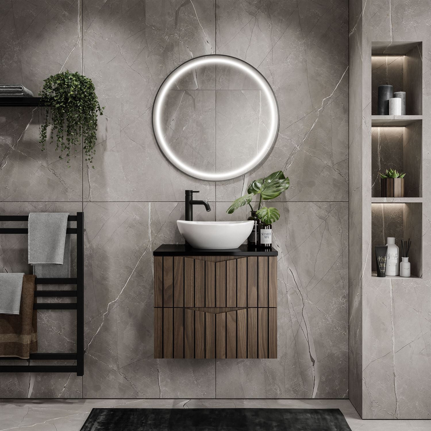 Lookway Badmöbel-Set HIKARI I 60 cm Hängeschrank mit Aufsatzwaschbecken, (Badezimmerschrank mit wählbarem Becken und Armatur), mit Soft-Close-System, Breite: 60 – Bild 4 von 5