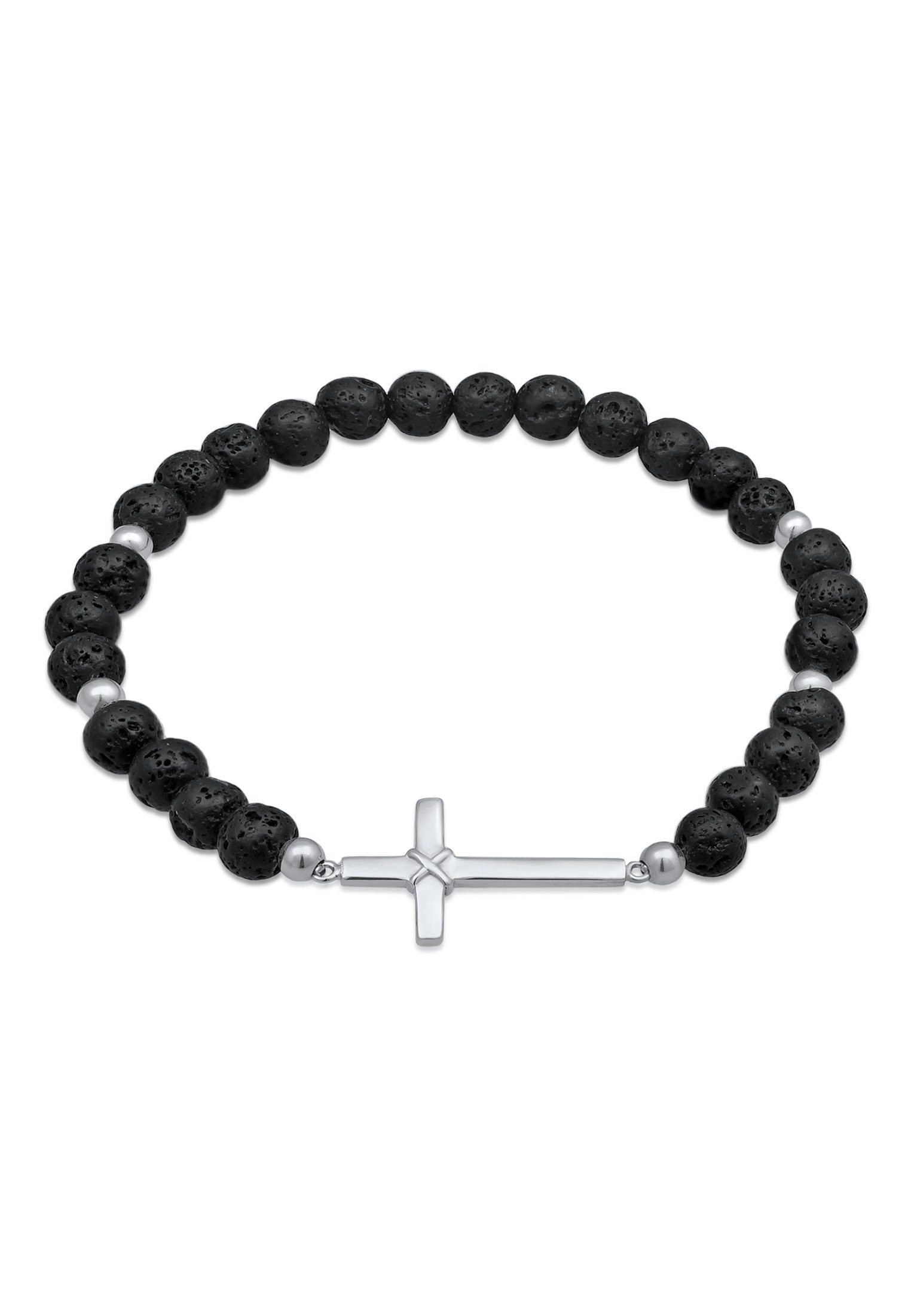 Kuzzoi Bead-Armband-Set Lava Perlen Schwarz Kreuz 925 Silber, Kreuz günstig online kaufen