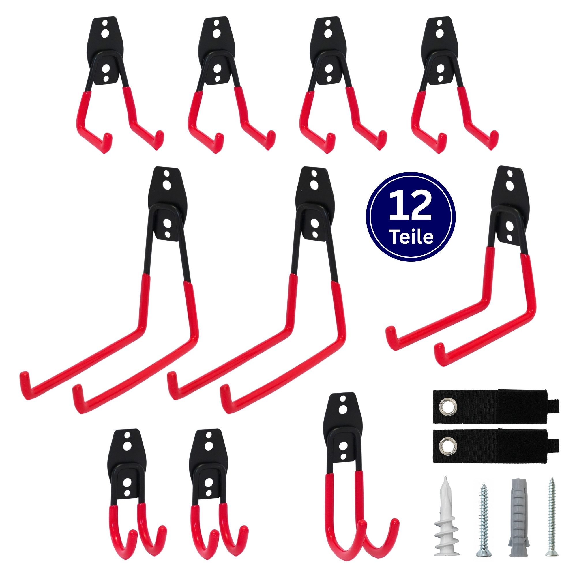 PROREGAL® Wandhaken -Set GRIT mit Werkzeughaken & Gerätehaken für Garage & Garten, (12-St), Platzsparende Wandmontage für Werkstatt, Keller & Gartenhaus