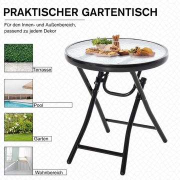 Outsunny Gartentisch Beistelltisch Bistrotisch mit Glasplatte klappbar Metall schwarz (Set, 1-St., runder Glastisch), Ø45 x 50H cm