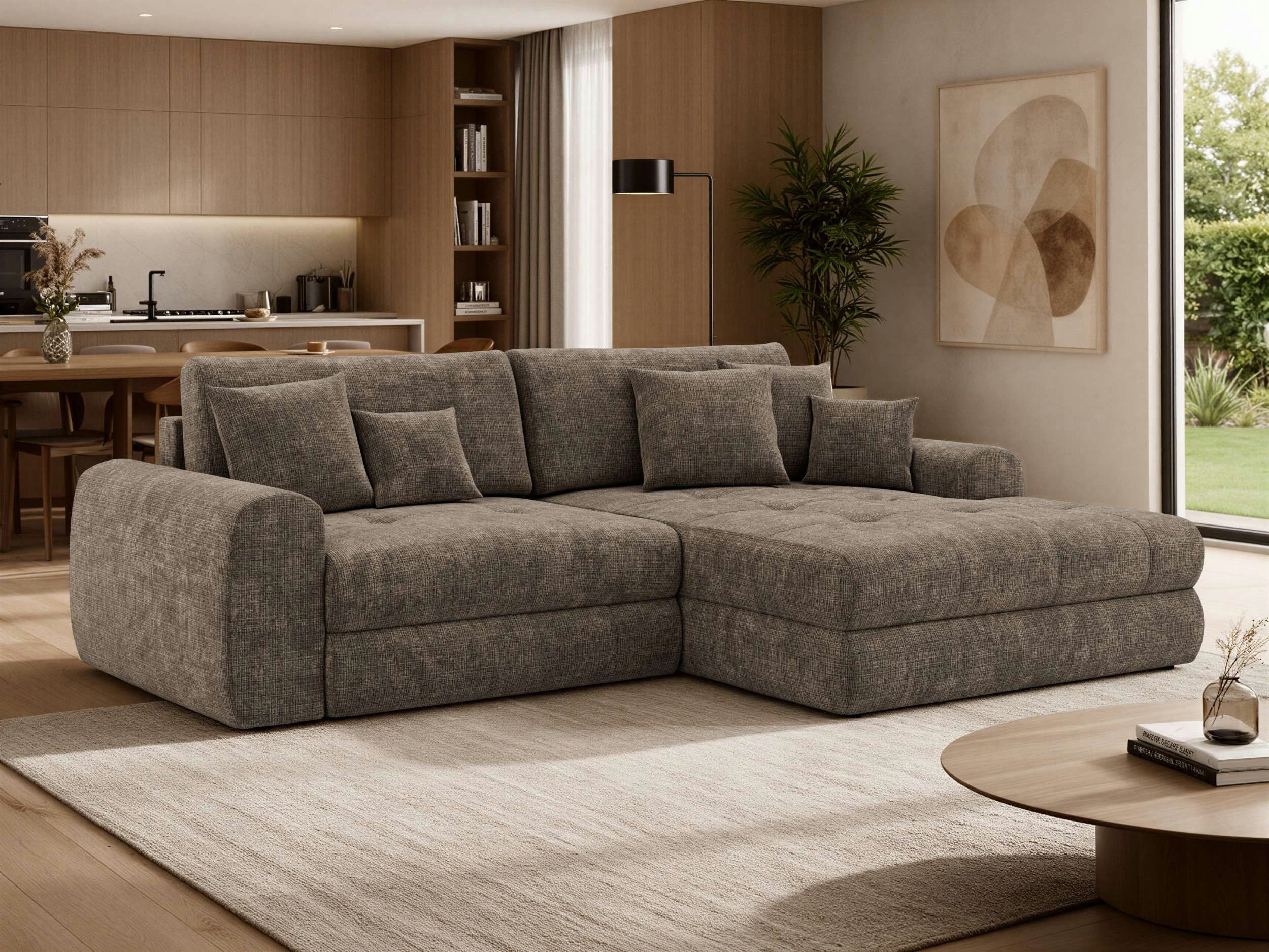 MKS MÖBEL Ecksofa ARELIA L, DL-Schlaffunktion, Wellenfeder, Ecksofa L-form, L-form Sofa, Schlaffunktion, lose Kissen, Bettkasten