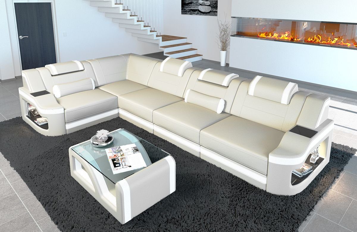 Sofa Dreams Ecksofa Bettfunktion Couch, Leder wahlweise als Designersofa LED, Padua Ledercouch Schlafsofa, Sofa, Form Ledersofa mit L mit