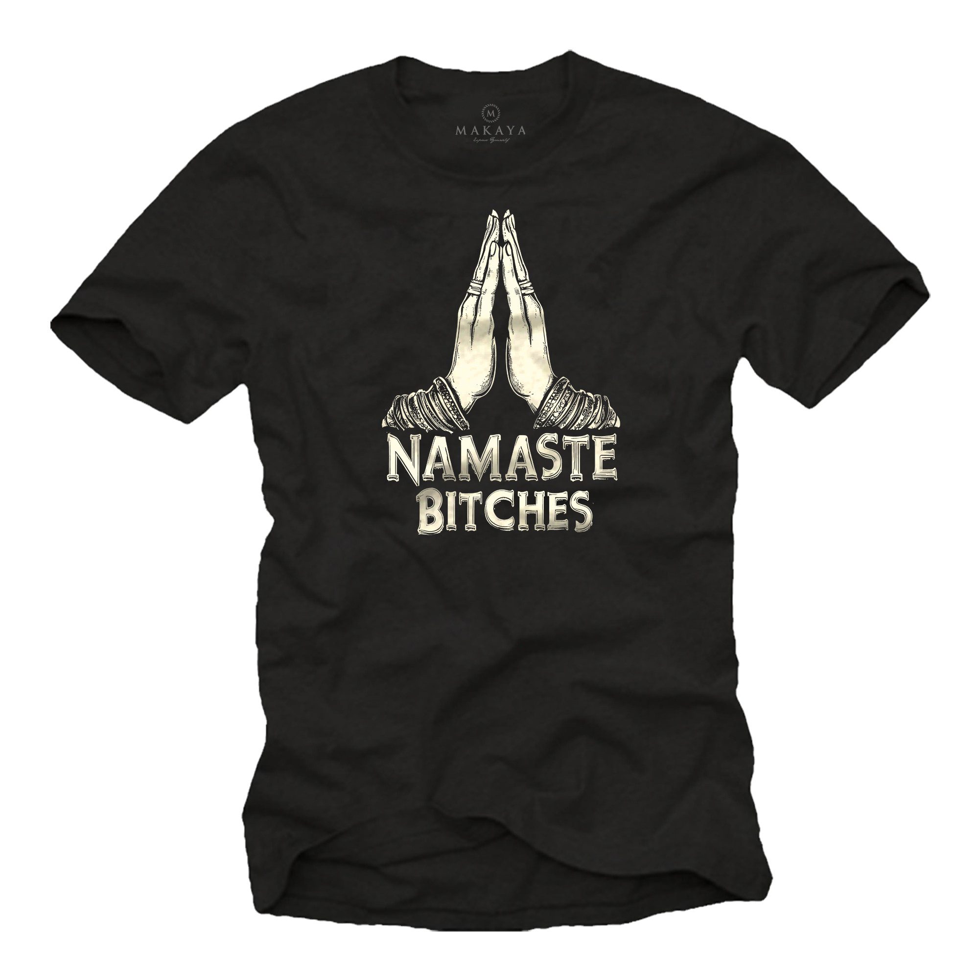MAKAYA T-Shirt Printshirt für Herren – Yoga-Style mit Buddha und Namaste (Schwarz, Grün, Blau, Blaugrau, Grau, S, M, L, XL, XXL, XXXL, XXXXL, XXXXXL) Baumwolle