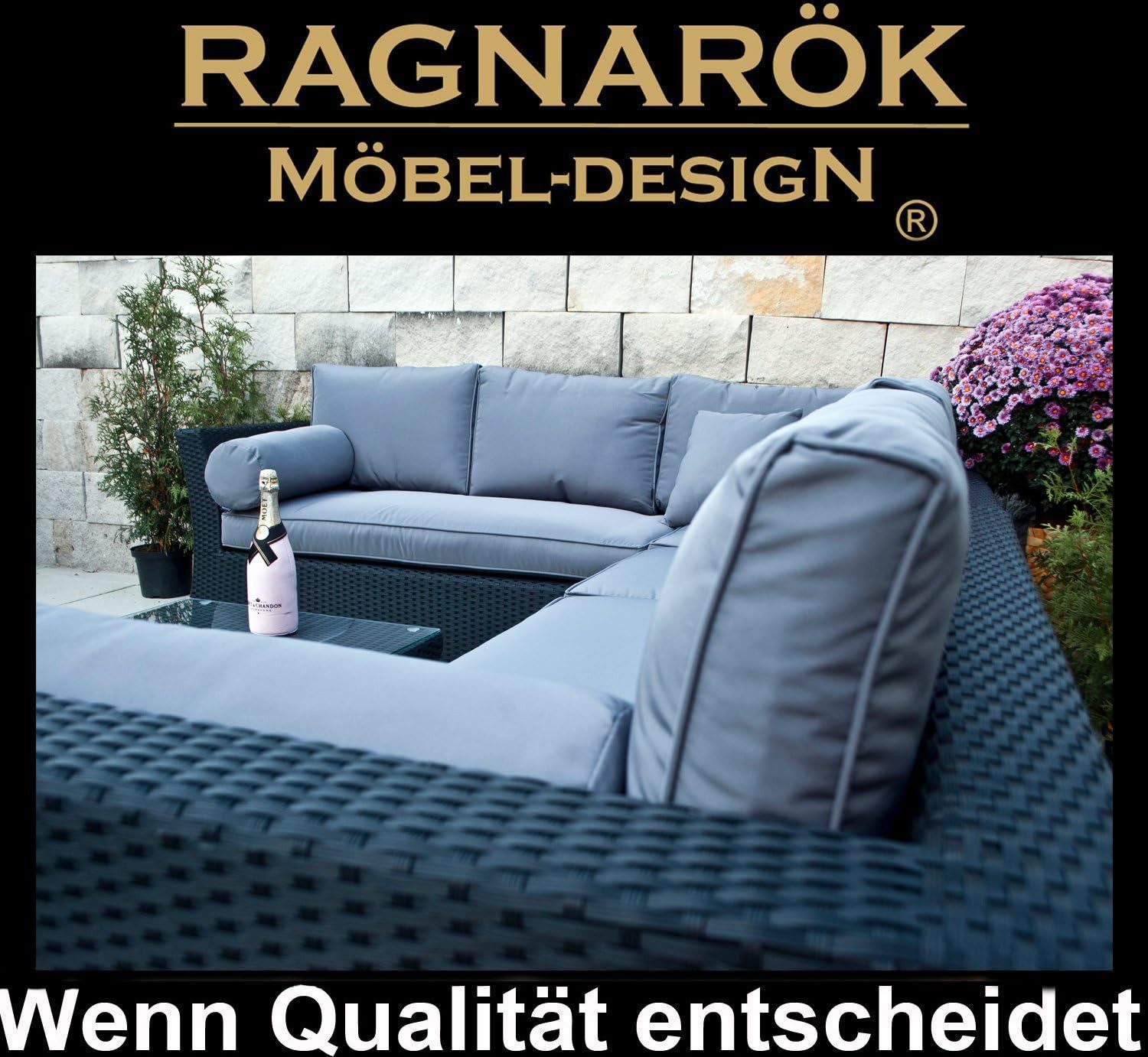 Ragnarök Möbel-Design Gartenlounge-Set Lounge Set Wotan, (Set, Ecksofa, Alu, Polyrattan), integrierte Kopfstützen in den Sitzflächen, extra Breite Armlehnen