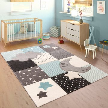 Kinderteppich Cosmo 755, Paco Home, rechteckig, Höhe: 18 mm, 3D-Design, Patchwork Muster, Motiv Sterne, Wolken & Punkte, Pastell