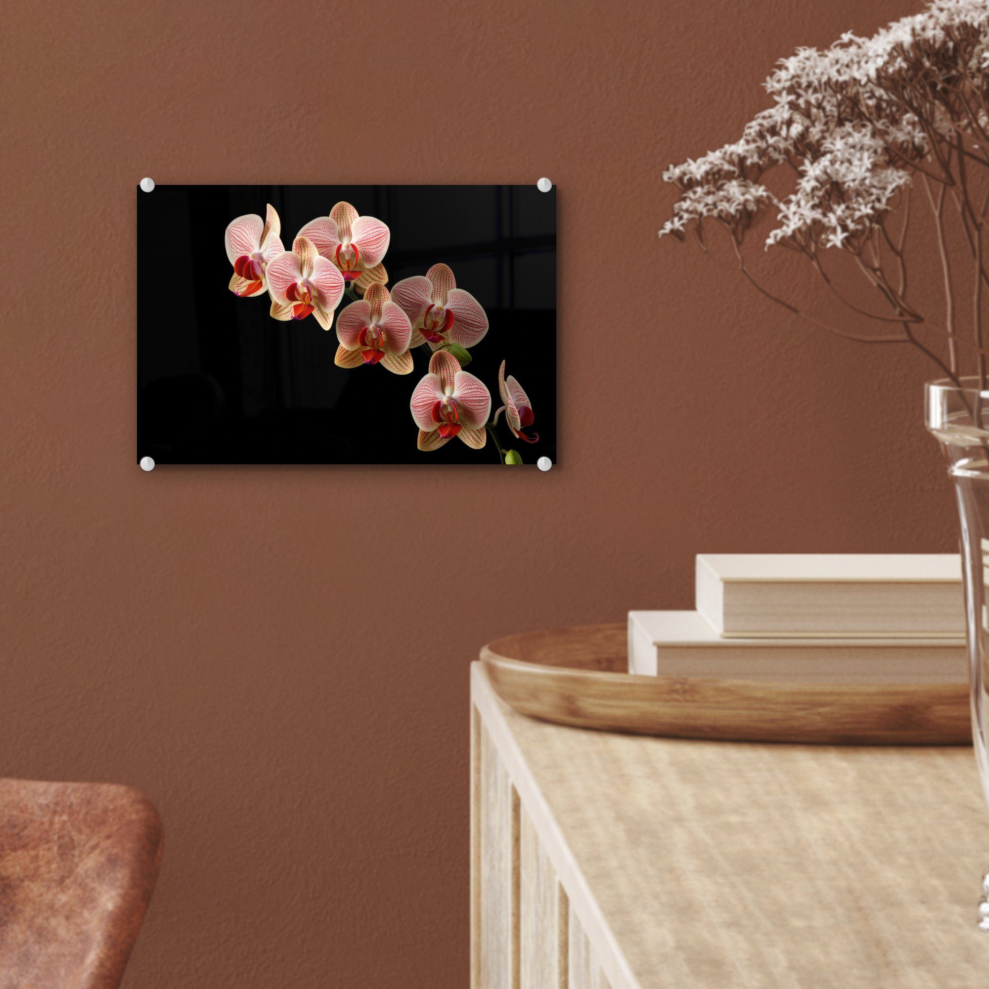 - Glas Wanddekoration Acrylglasbild Rosa auf Botanisch Foto Glasbilder (1 - Natur, - Blumen - - St), - MuchoWow Glas - Wandbild Bilder Orchidee auf
