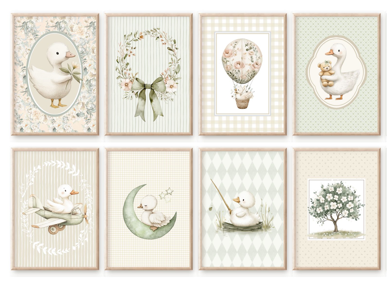 homestyle-accessoires Poster Kinderzimmer Bilderwand 8erSet Bilderset Babyzimmer GÄNSE