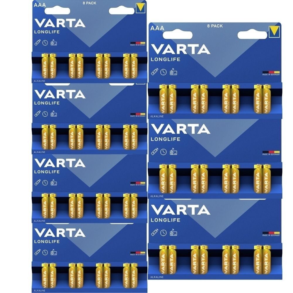 VARTA 56er VARTA Alkaline Batterien AAA LR03 Longlife Langlebig Stark Batterie, (1.5 V V), High Performance Qualität Made in Germany, in Deutschland