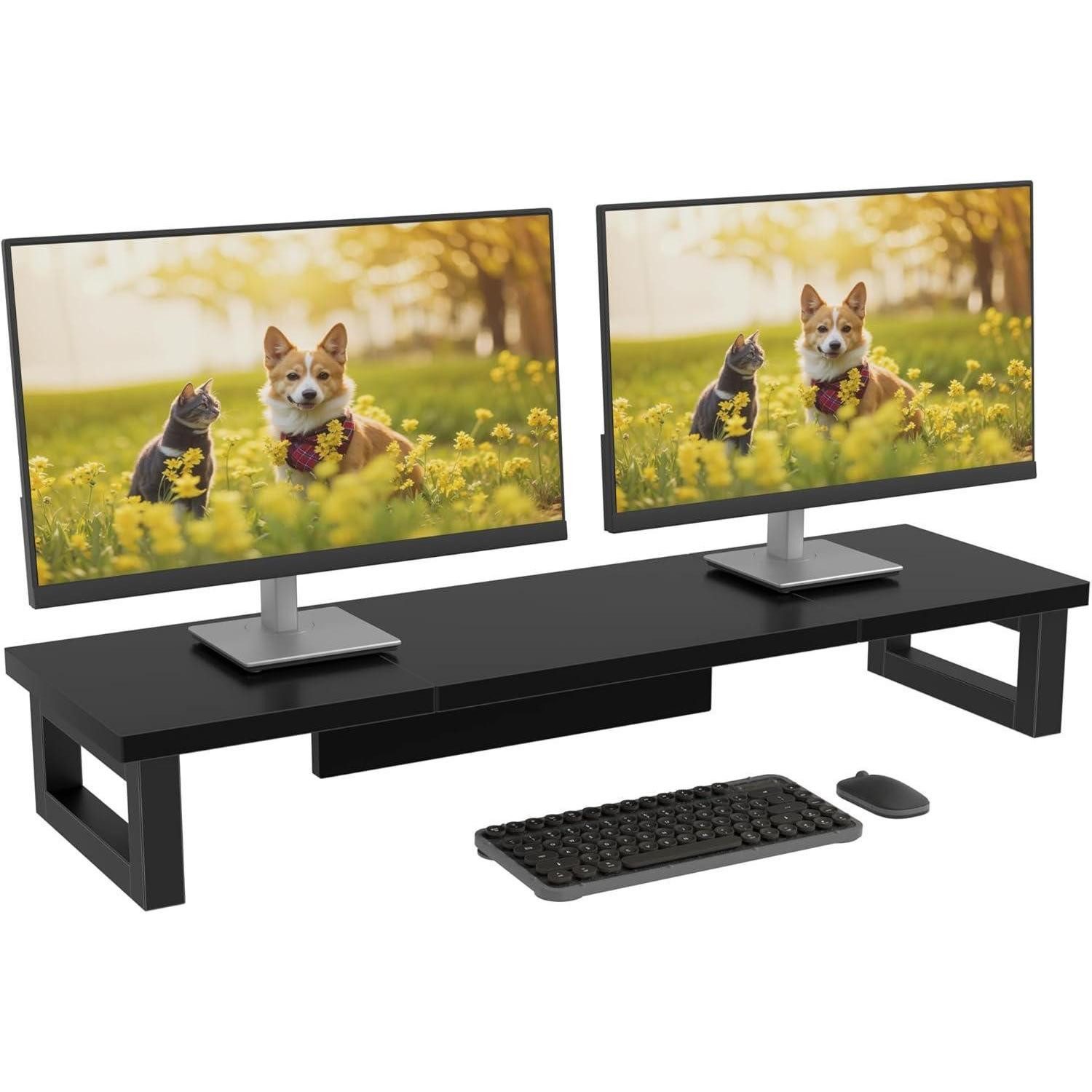 Monitorständer Monitorerhöhung für 2 Monitore 91x26cm Schwarz - Monitorständer für TV
