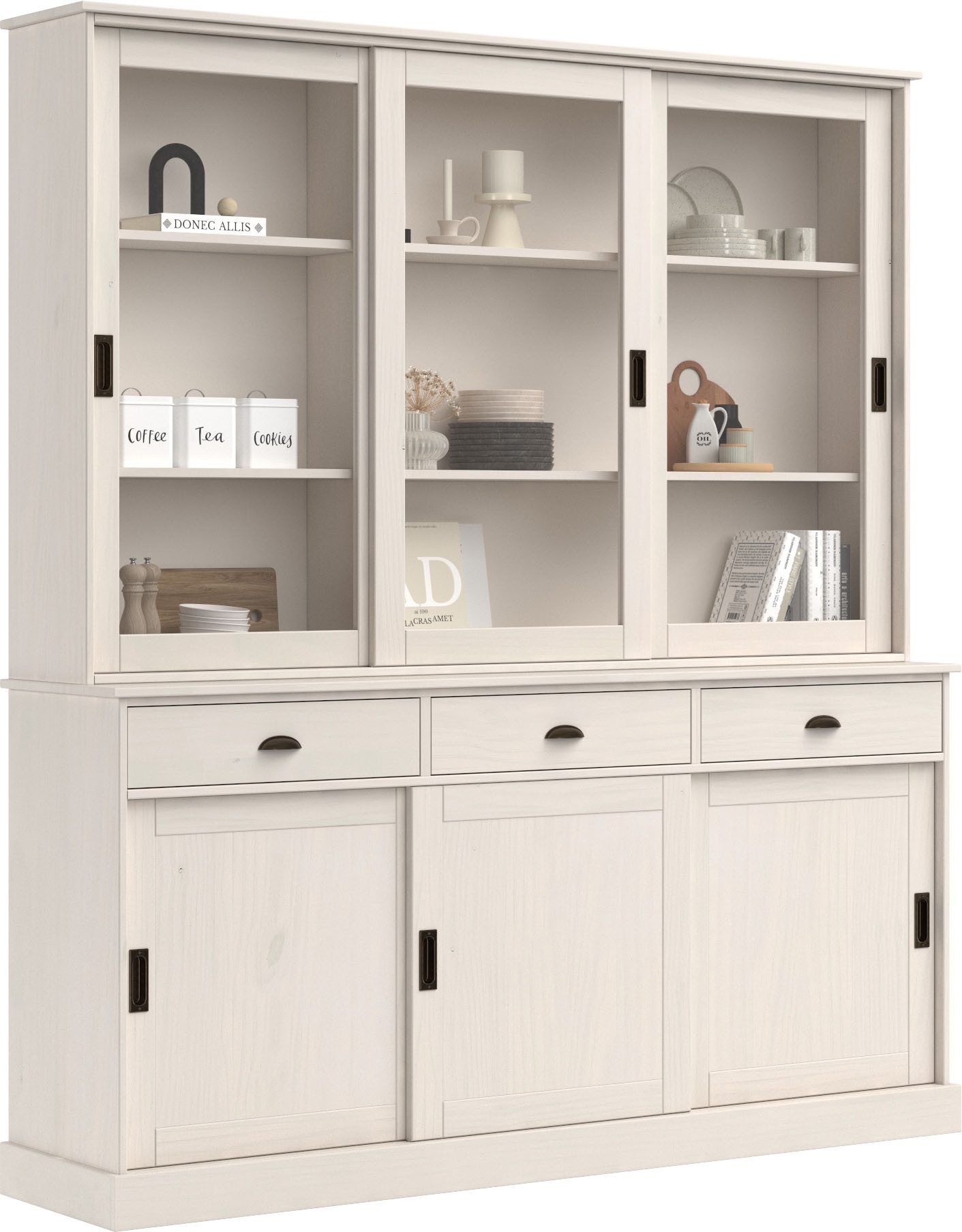 OTTO home Buffet Schröder mit 6 Schiebetüren, davon 3 mit Glaseinsatz,Br.170 cm, Kiefer massiv