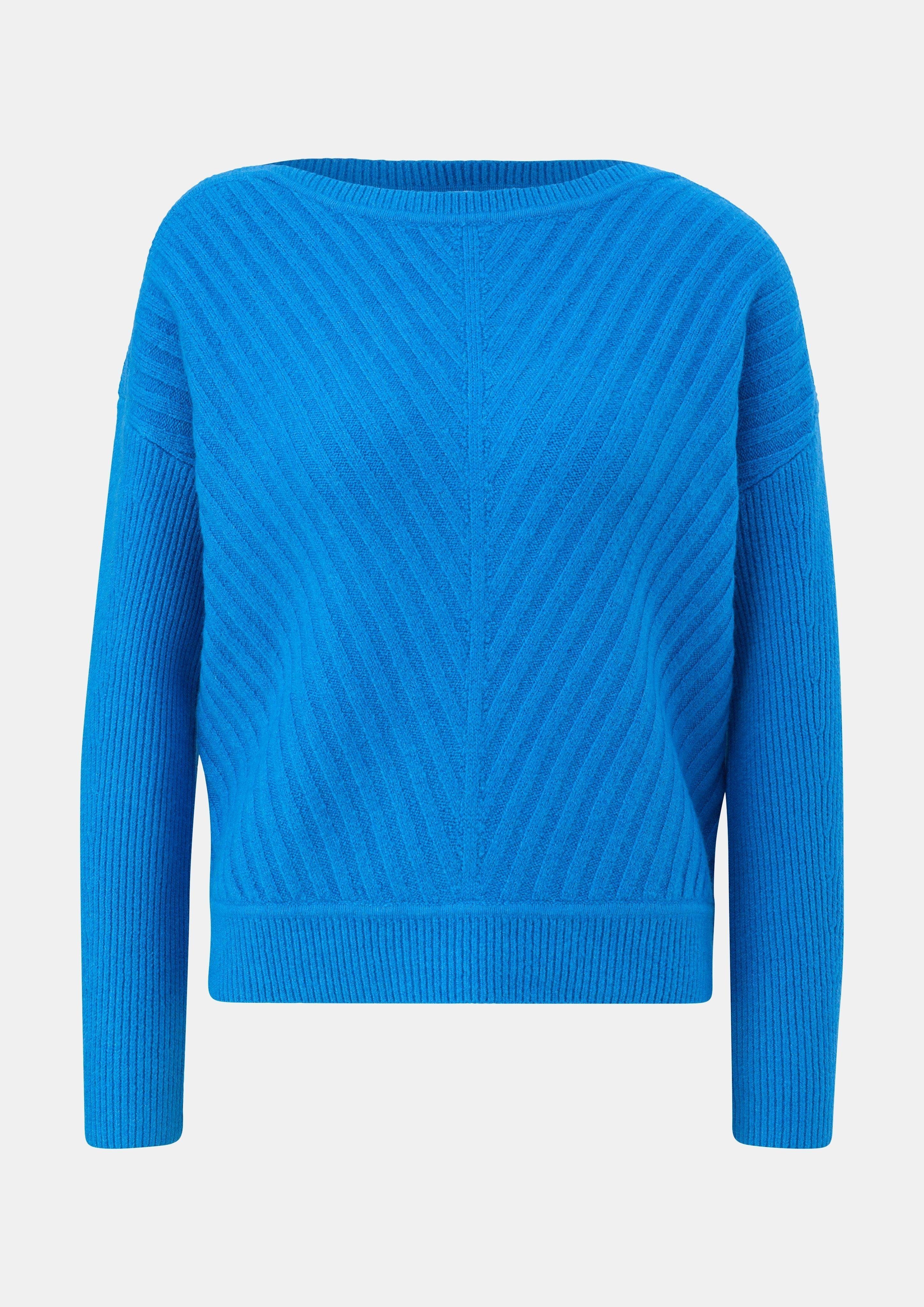 Comma Langarmshirt royalblau Strickpullover überschnittenen mit Schultern