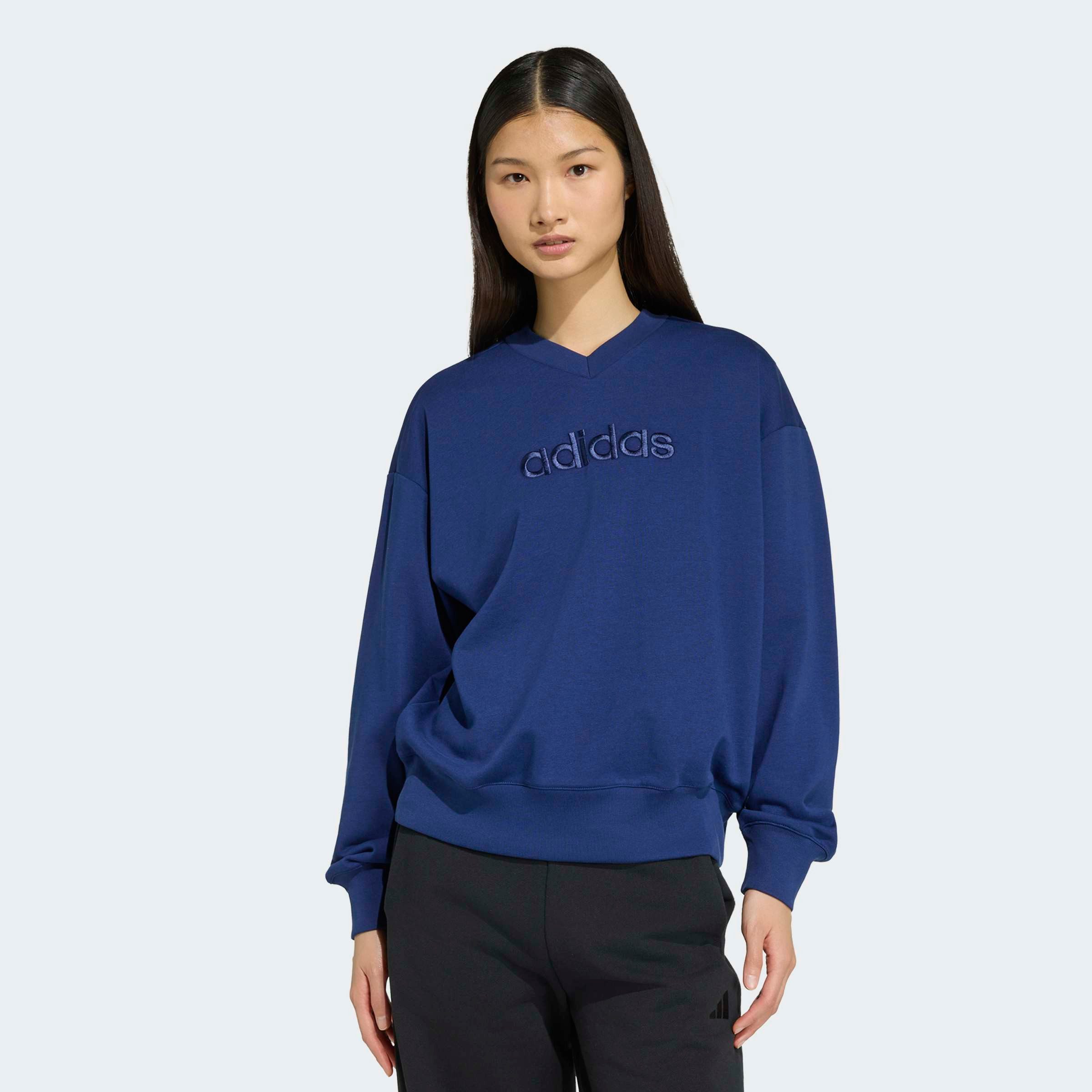 adidas Sportswear Sweatshirt SEASONAL ESSENTIALS SATIN-, V-AUSSCHNITT mit V-Ausschnitt, ohne Verschluss, in normaler Länge