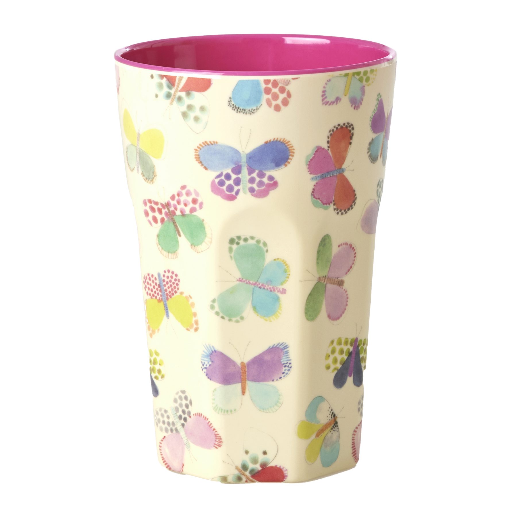 Becher Rice Melamin Becher Groß Pink mit Schmetterling Muster