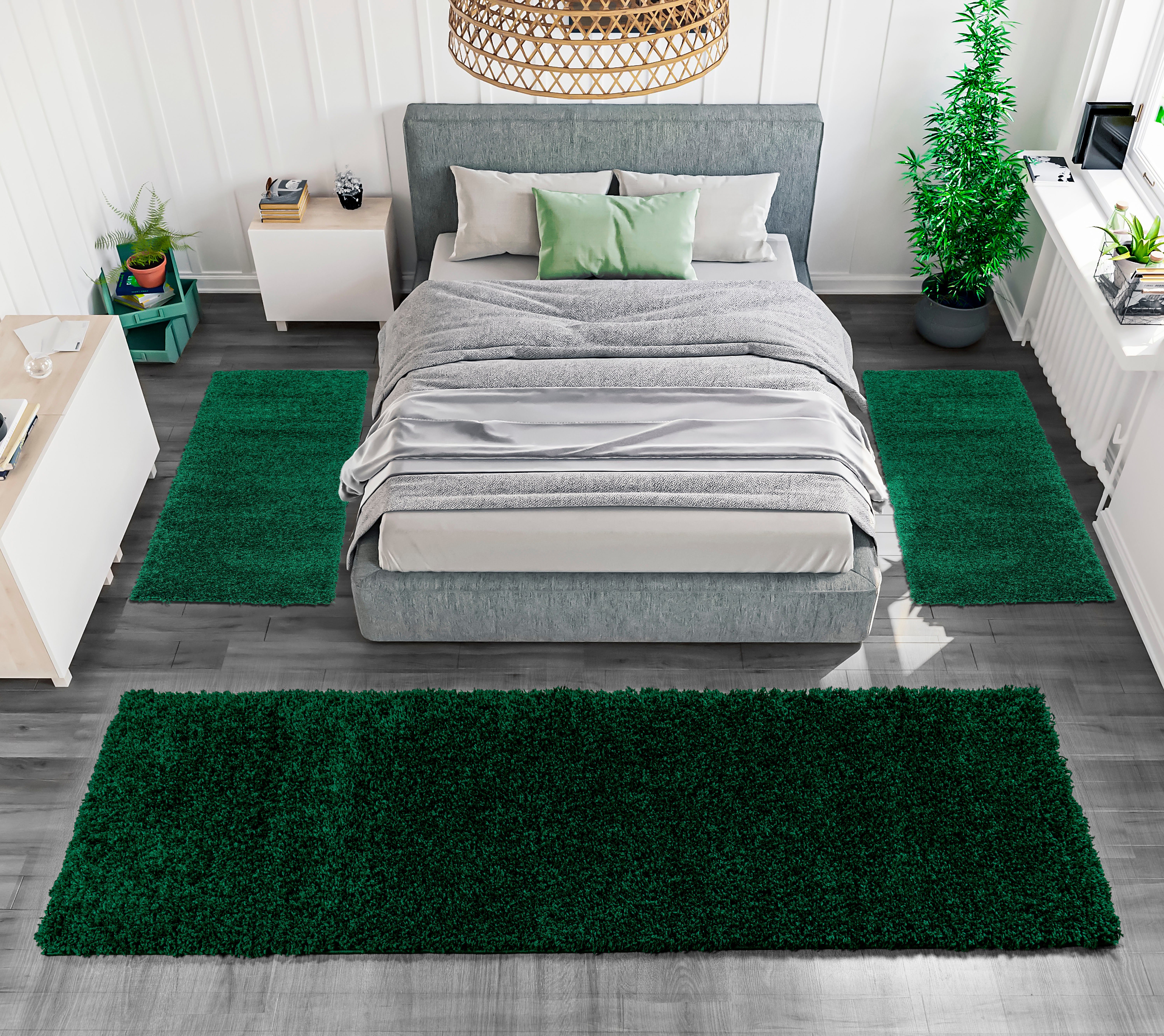 OTTO home Bettumrandung Shaggy 30, Höhe 30 mm, (3-tlg), gewebt, 2- oder 3-teilig, Bettvorleger, Läufer-Set, Uni-Farben – Bild 4 von 5