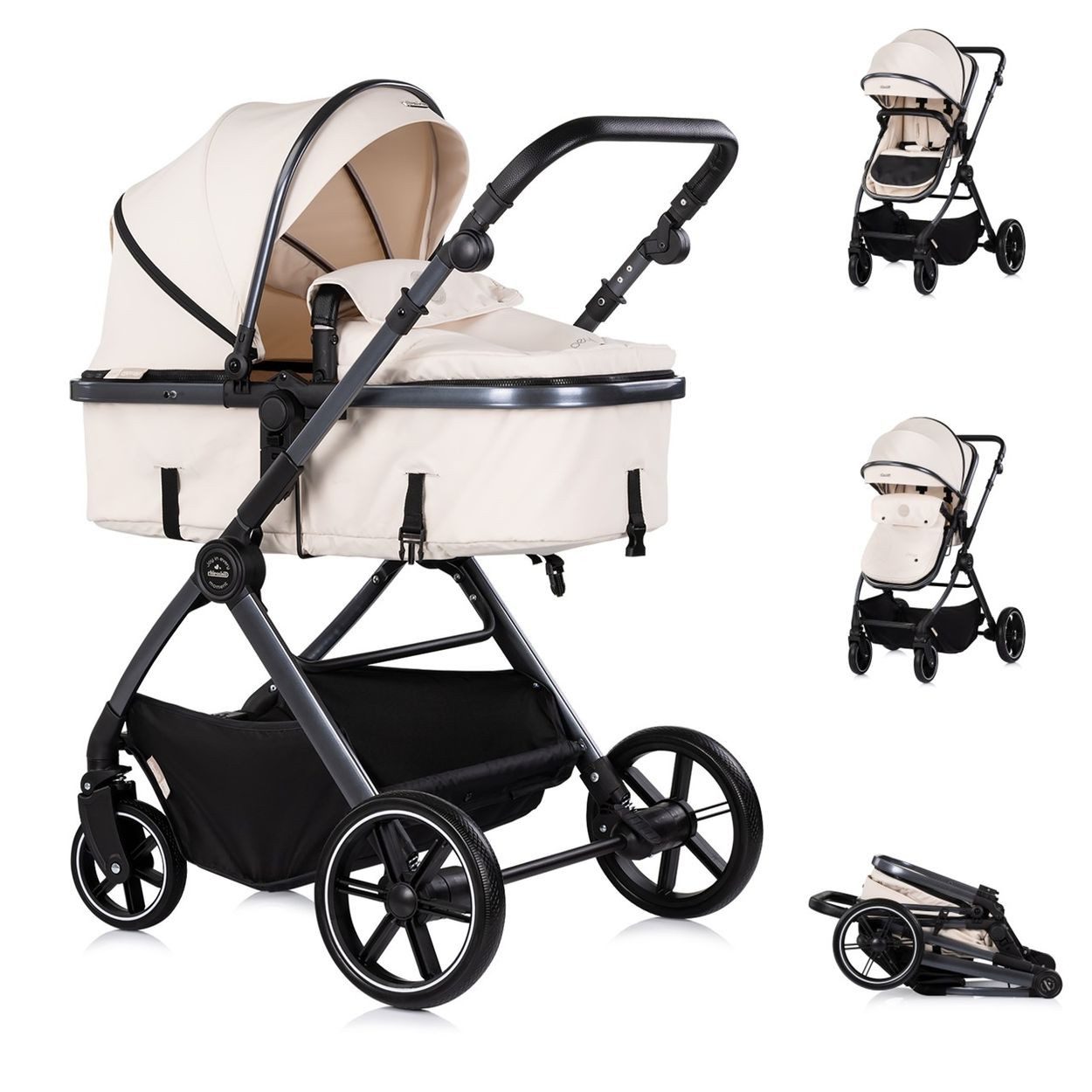 Chipolino Kombi-Kinderwagen Pearl 2 in 1, EVA-Material, 5-Punkt-Gurt, Babywanne, Babyschale, Sportsitz