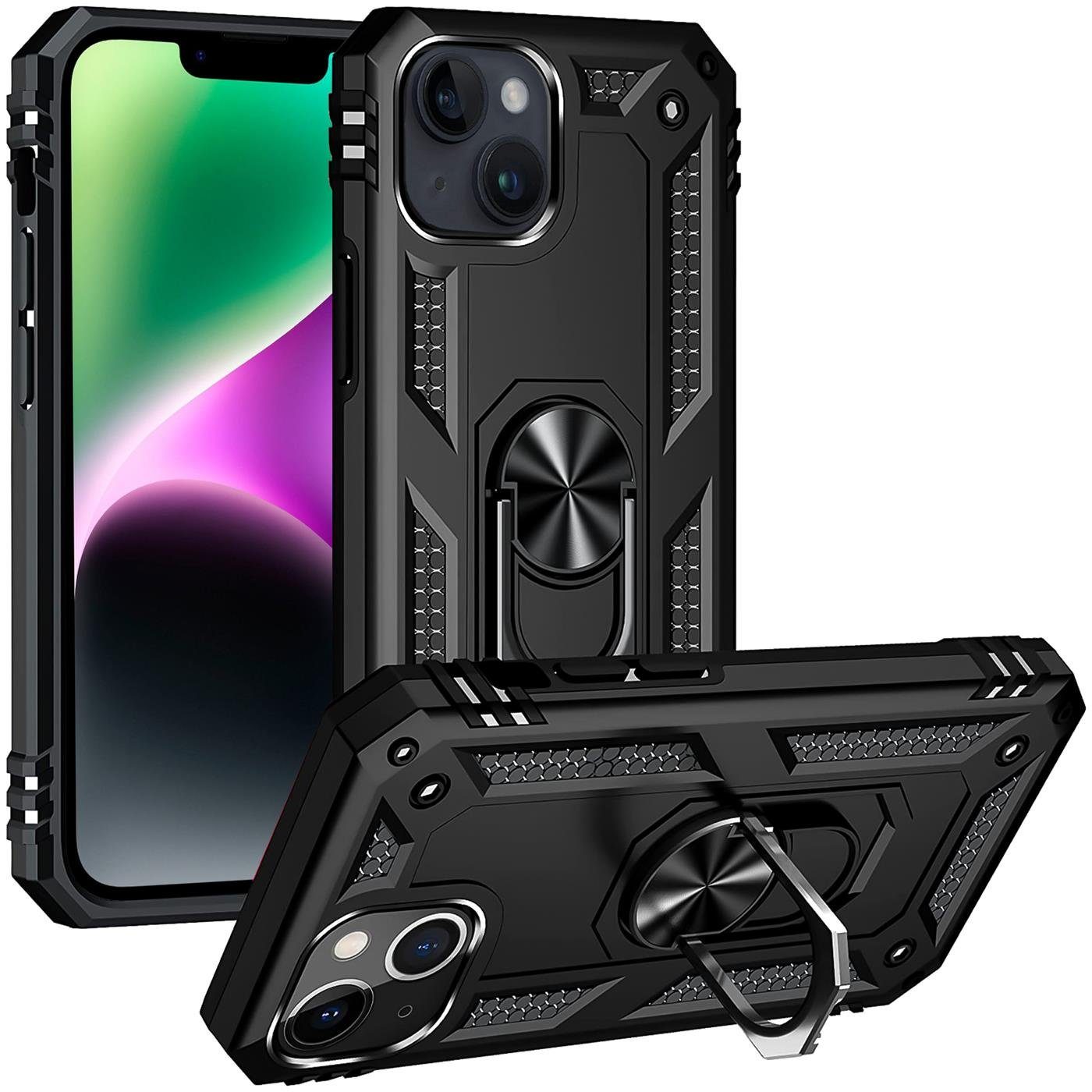 CoolGadget Handyhülle Armor Shield Case für Apple iPhone 14 6,1 Zoll, Outdoor Cover mit Magnet Ringhalterung Handy Hülle für iPhone 14