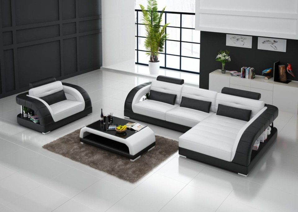 Wohnlandschaft JVmoebel Ledersofa Ecksofa, Neu + Ecksofa Garnitur Sessel Couch Design