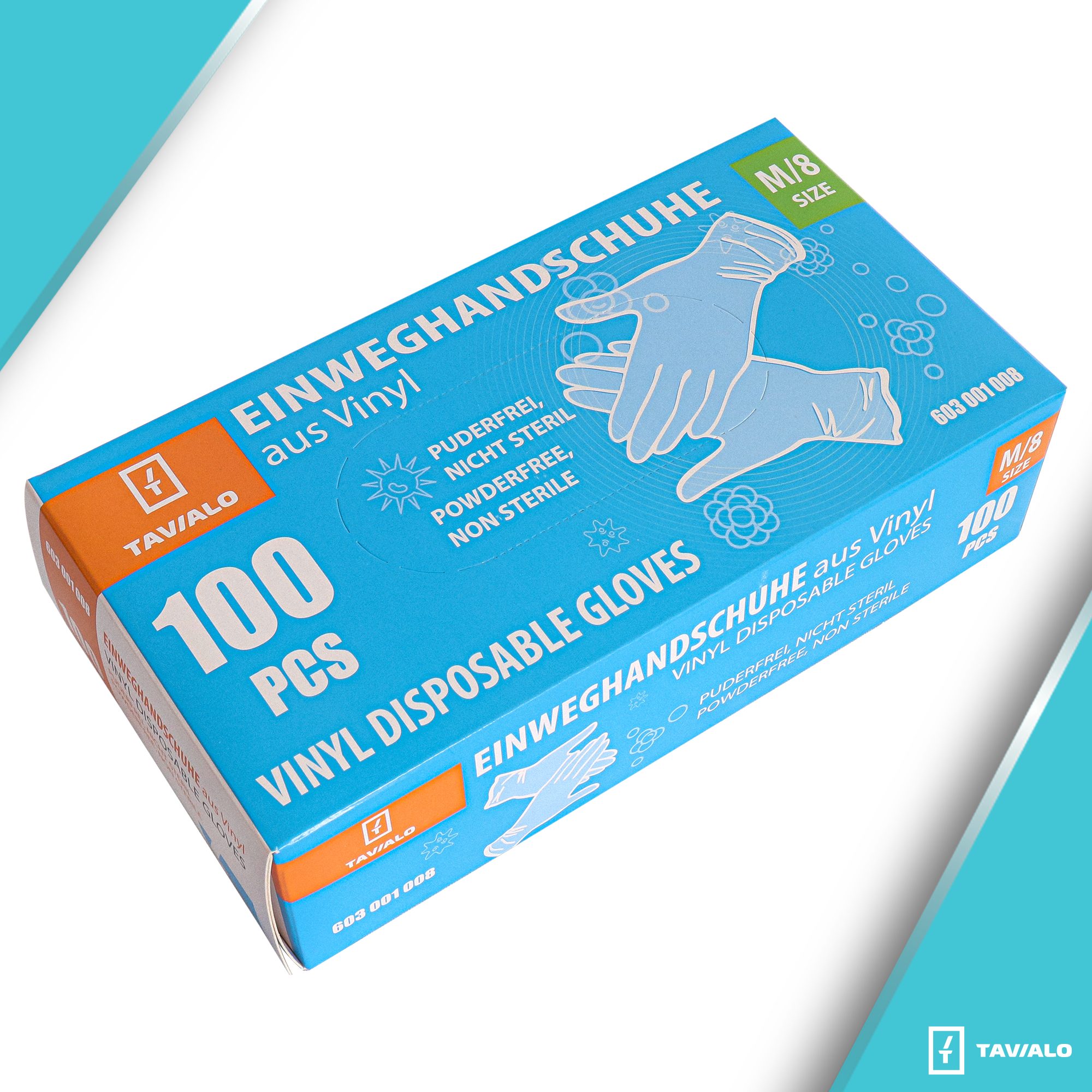 TAVIALO Nitril-Handschuhe Einweghandschuhe Vinyl – 100 Stück, puderfrei & latexfrei, Gr. M/8 (100-St) reißfest & allergiefreundlich, ideal für Haushalt, Medizin usw.