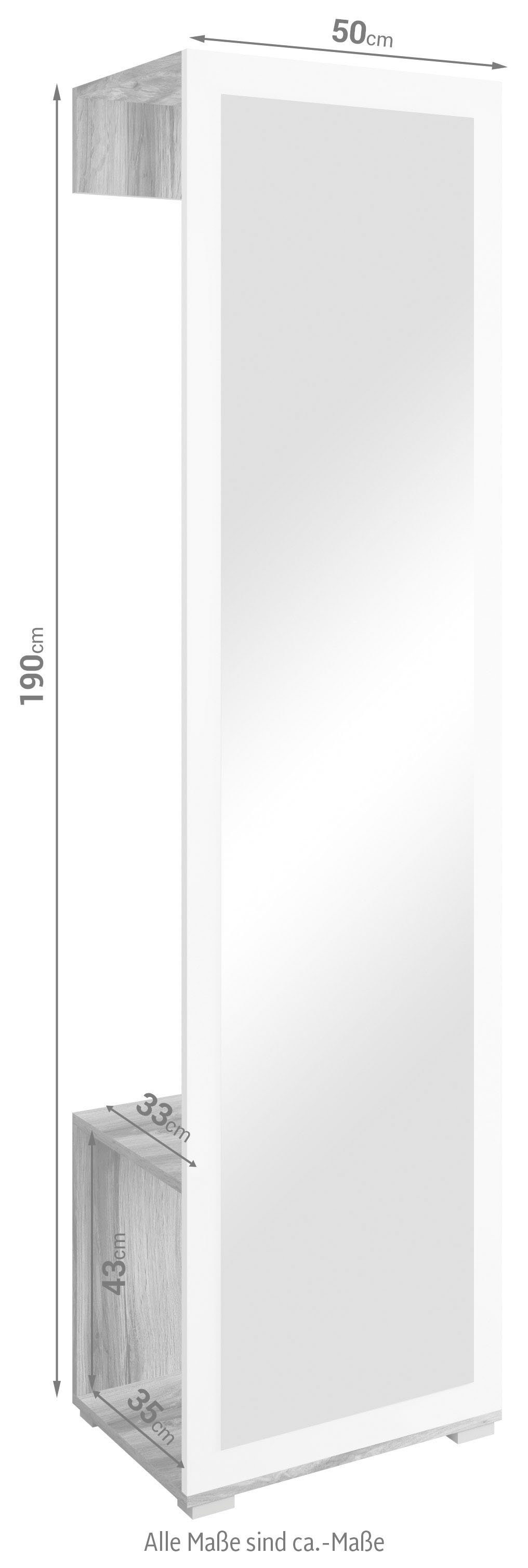 INOSIGN Garderobenschrank Paris mit 1 und wotan eichefarben cm) eichefarben (Höhe Frontspiegel 190 Kleiderstange | votan 1