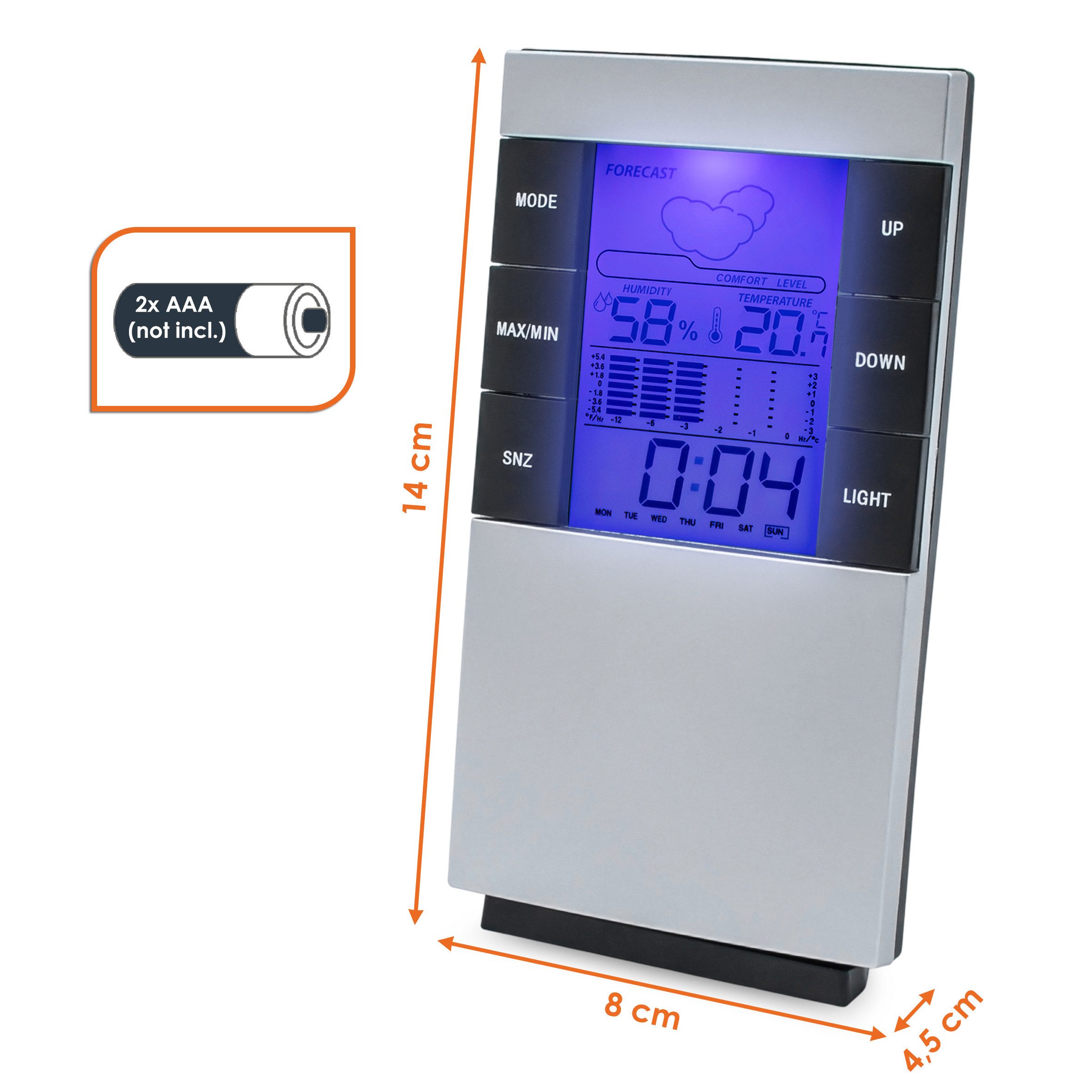 Spetebo 5in1 Raumklima Messgerät in silber Wetterstation (Digital, Hygrometer zum Hängen oder Aufstellen)