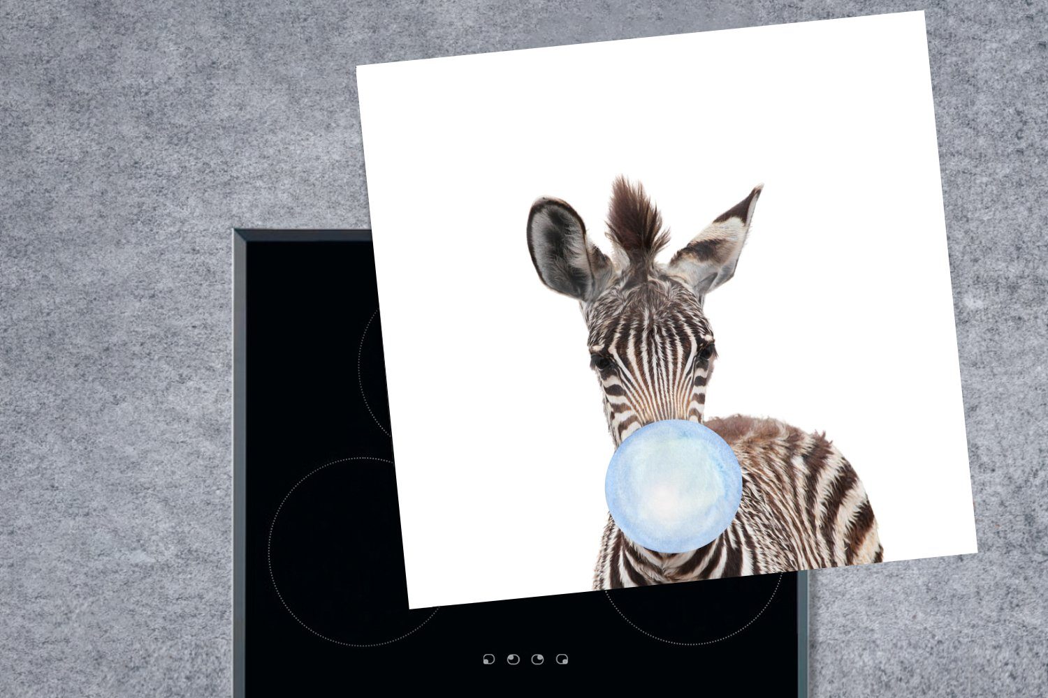 MuchoWow Herdblende-/Abdeckplatte Zebra - Kaugummi Junge (1 - - cm, - für Vinyl, Ceranfeldabdeckung, küche 78x78 Arbeitsplatte Kind, Tiere Blau tlg), 