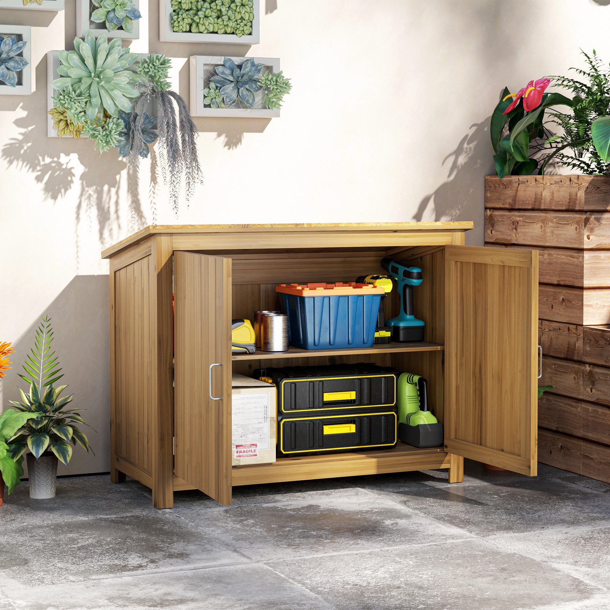 Outsunny Gerätehaus wetterfest, mit Tür, Pultdach, günstig online kaufen