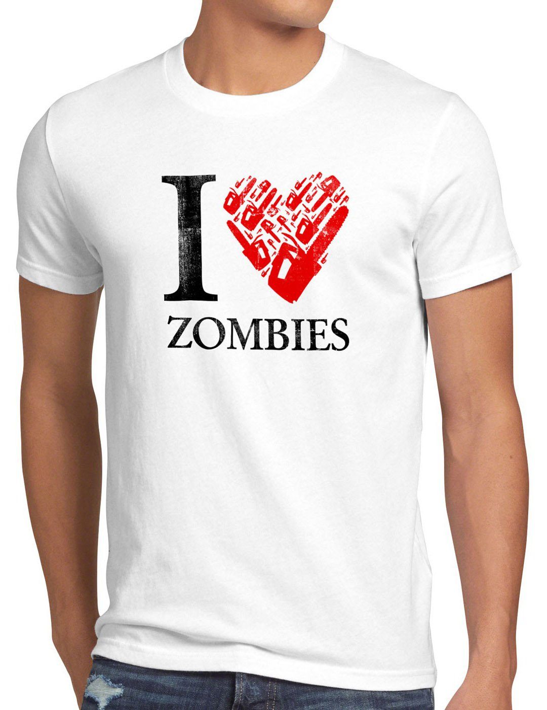 style3 Print-Shirt Herren T-Shirt Love Zombie walking kettensäge dead the halloween horror film axt weiß