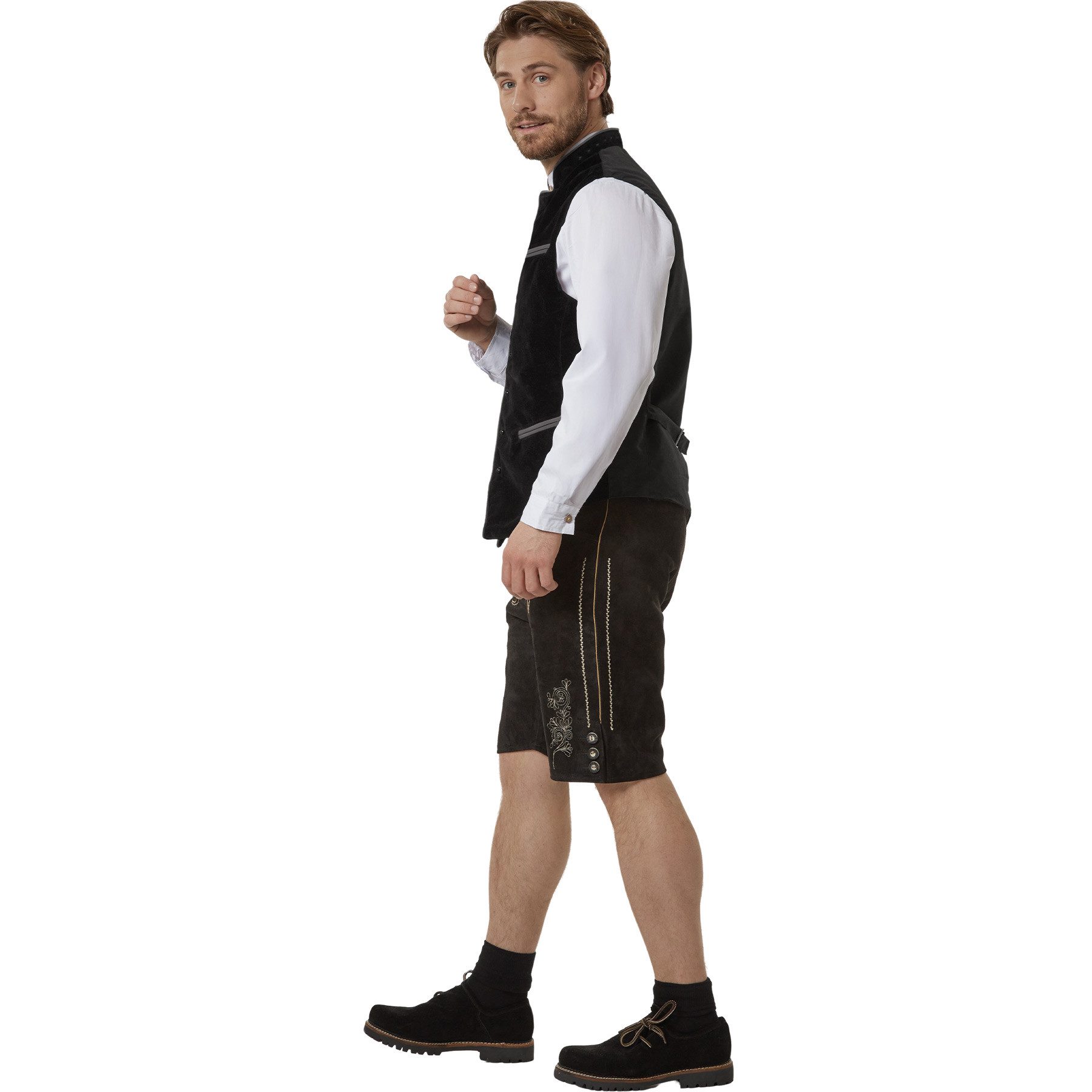 dressforfun Anzugweste Trachtenweste, vielseitig mit Lederhose, Hemd oder Jeans (Alpenweste Noah, Konfektionsgröße 56 in schwarz) Pflegeleichter Samtstoff, Steh – Bild 4 von 5