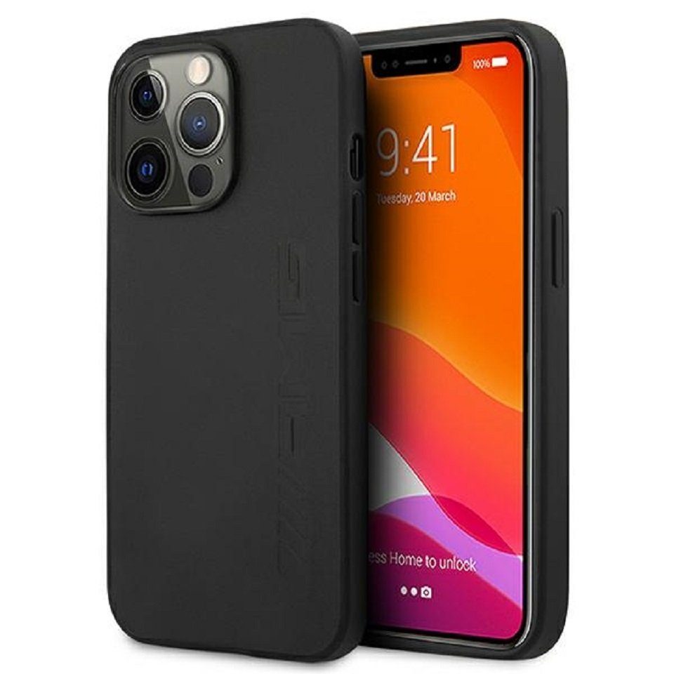Mercedes Handyhülle iPhone 13 Pro AMG Hardcase Cover Leder schwarz 6,1 Zoll, Kantenschutz