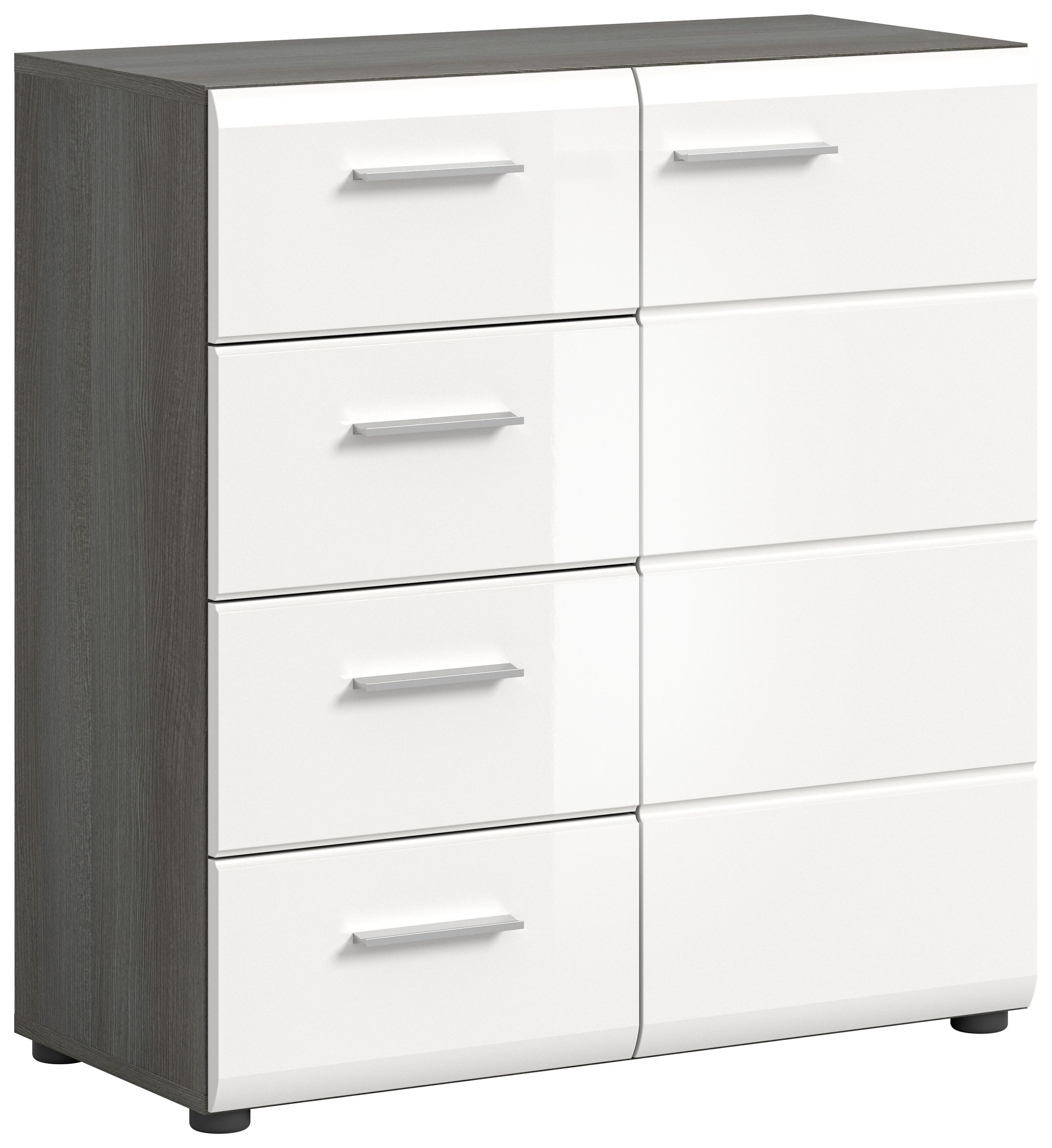 xonox.home Kommode, Weiß Hochglanz Rauchsilber Melamin Modern 80x85x37 cm
