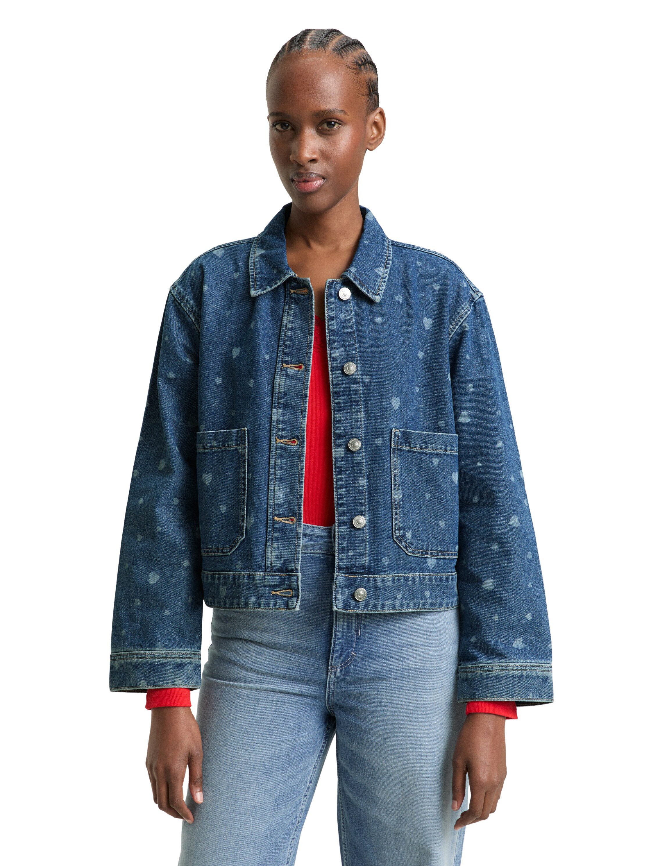 TOM TAILOR Denim Jeansjacke mit All-Over-Herz-Print günstig online kaufen