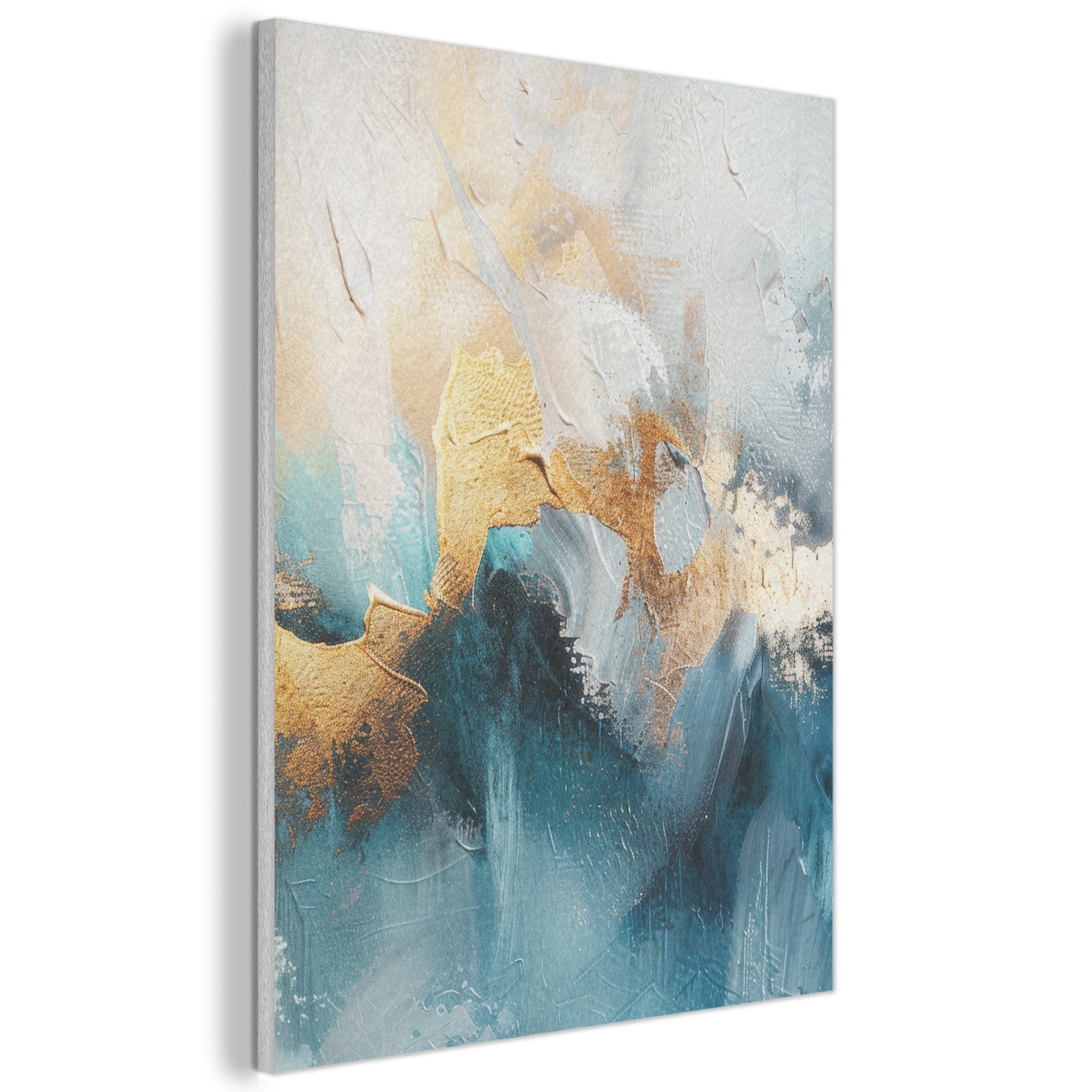 MuchoWow Живопис Abstrakt - Kunst - Gold - Blau, Fotodruck (1 St), Akustikpaneele, Wandpaneele, Schalldämmung, Akustikbilder 30x40 cm