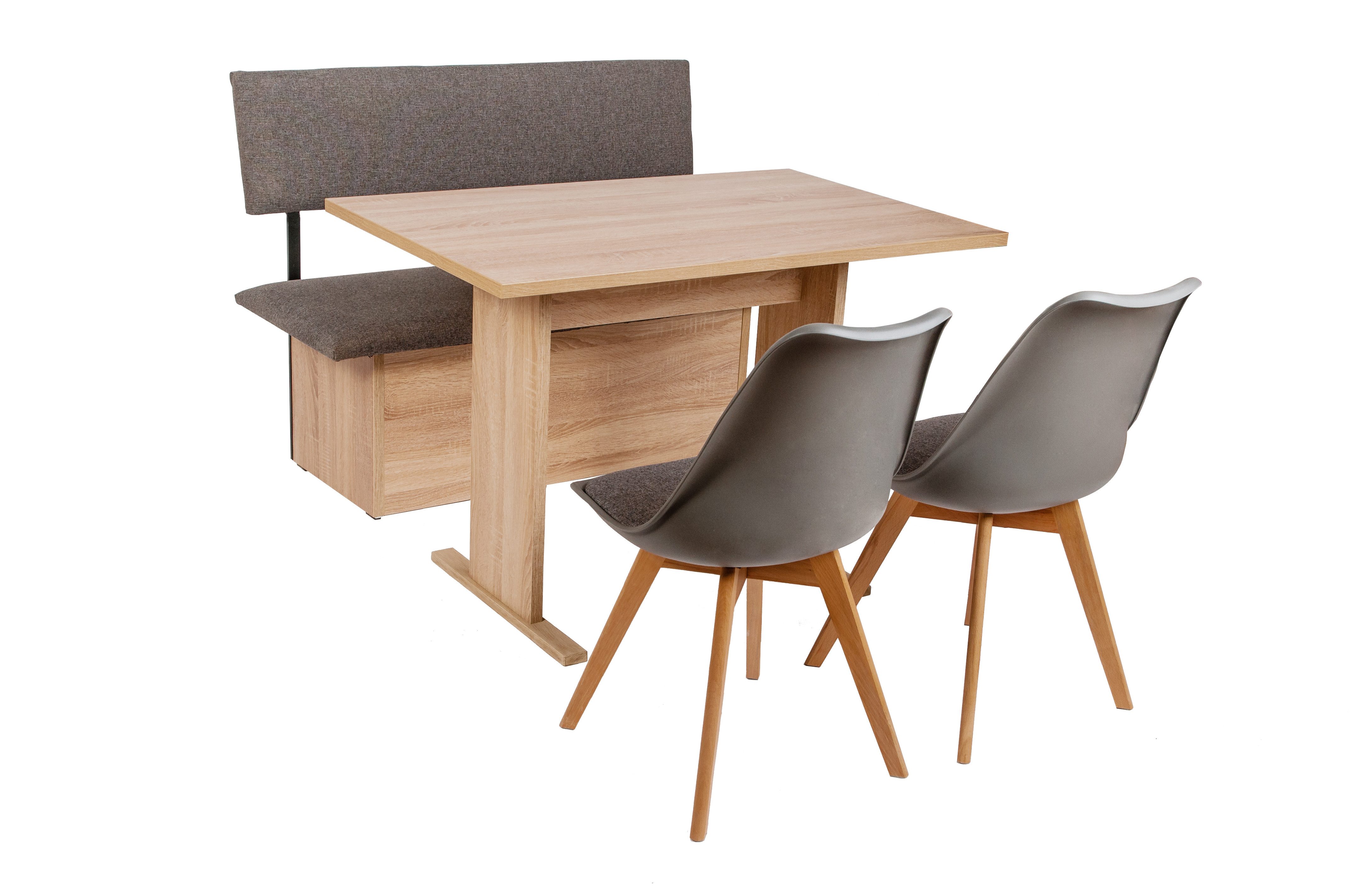 kundler home Essgruppe mit Скриніbank und Стільці L125cm, Eiche Premiumdekor, (4-er Set), bestehend aus 1 Sitzbank mit Truhe, 1 Esstisch, 2 Esszimmerstühle