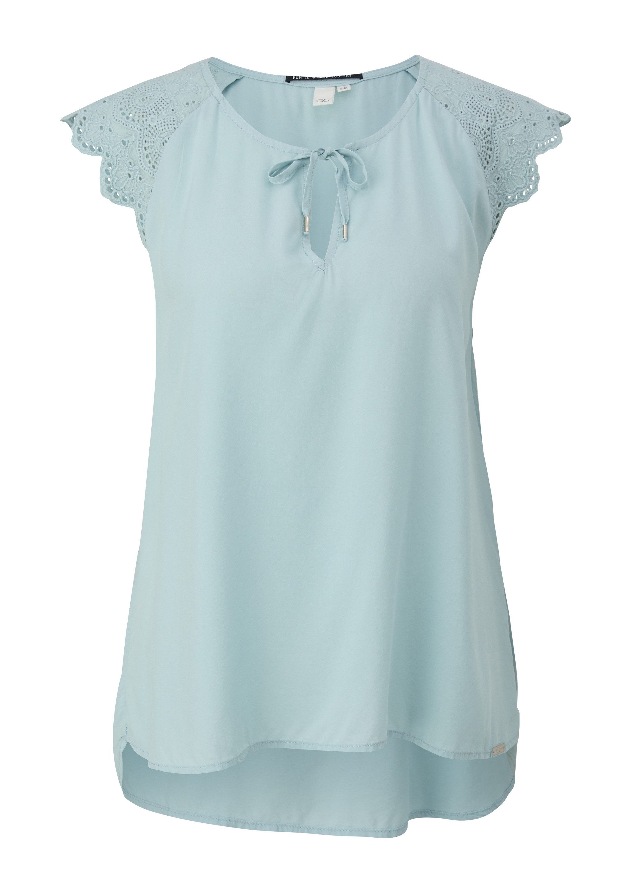QS Kurzarmbluse Bluse Blusentop mit Broderie Anglaise