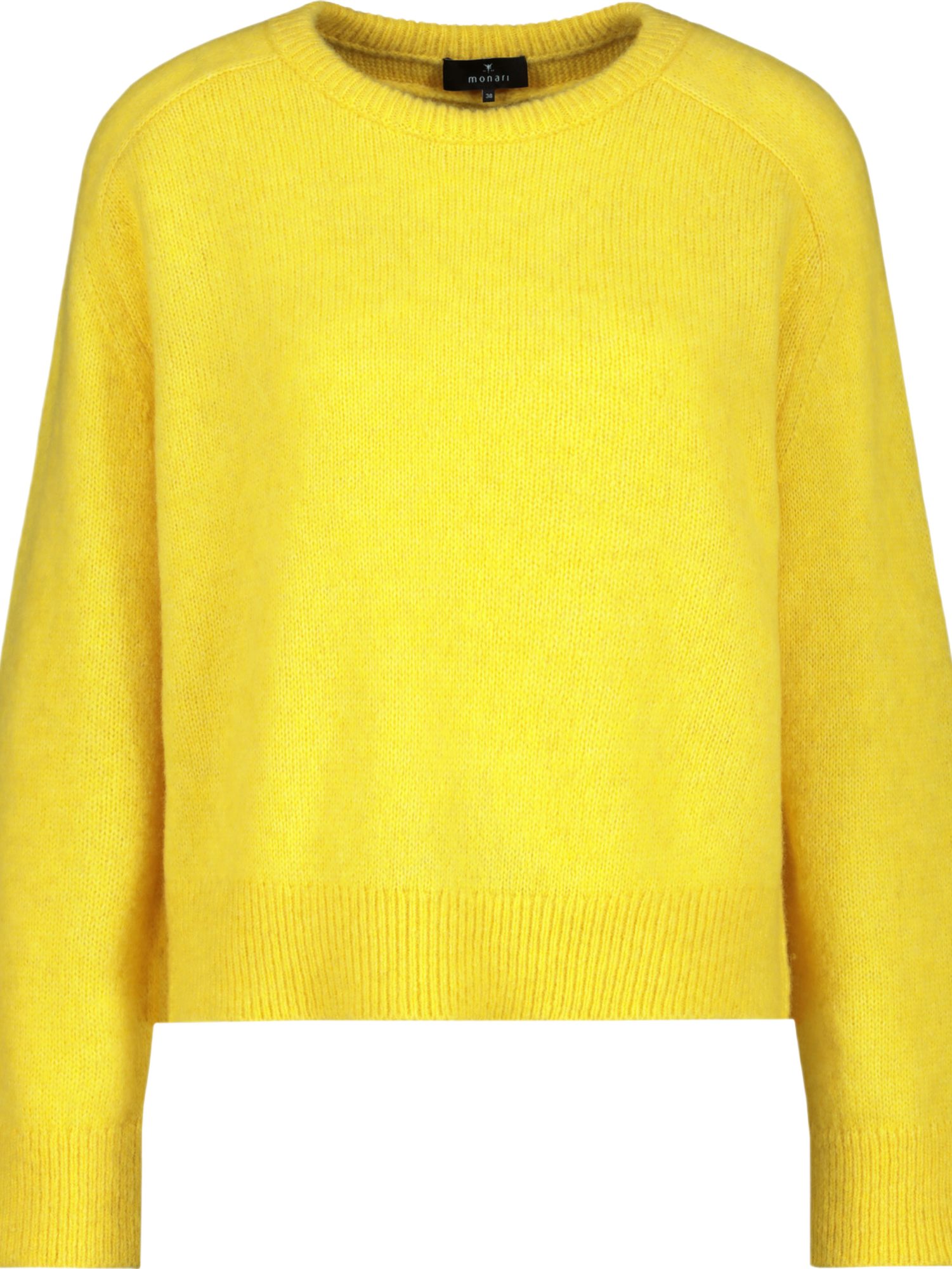 Monari Strickpullover gelb,Basic,Wolle,Unifarben,Rundhals,Lang,Regular Fit