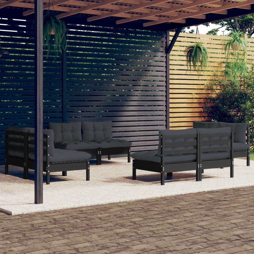 vidaXL Gartenlounge-Set 8-tlg. Garten-Lounge-Set mit Anthrazit Kissen Kiefernholz, (1-tlg) Schwarz